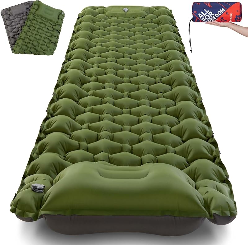 AKSOUL 10 cm önfelfújó kemping matrac zöld - 200 x 70 x 10 cm könnyű hordozható alvómatrac túrázáshoz