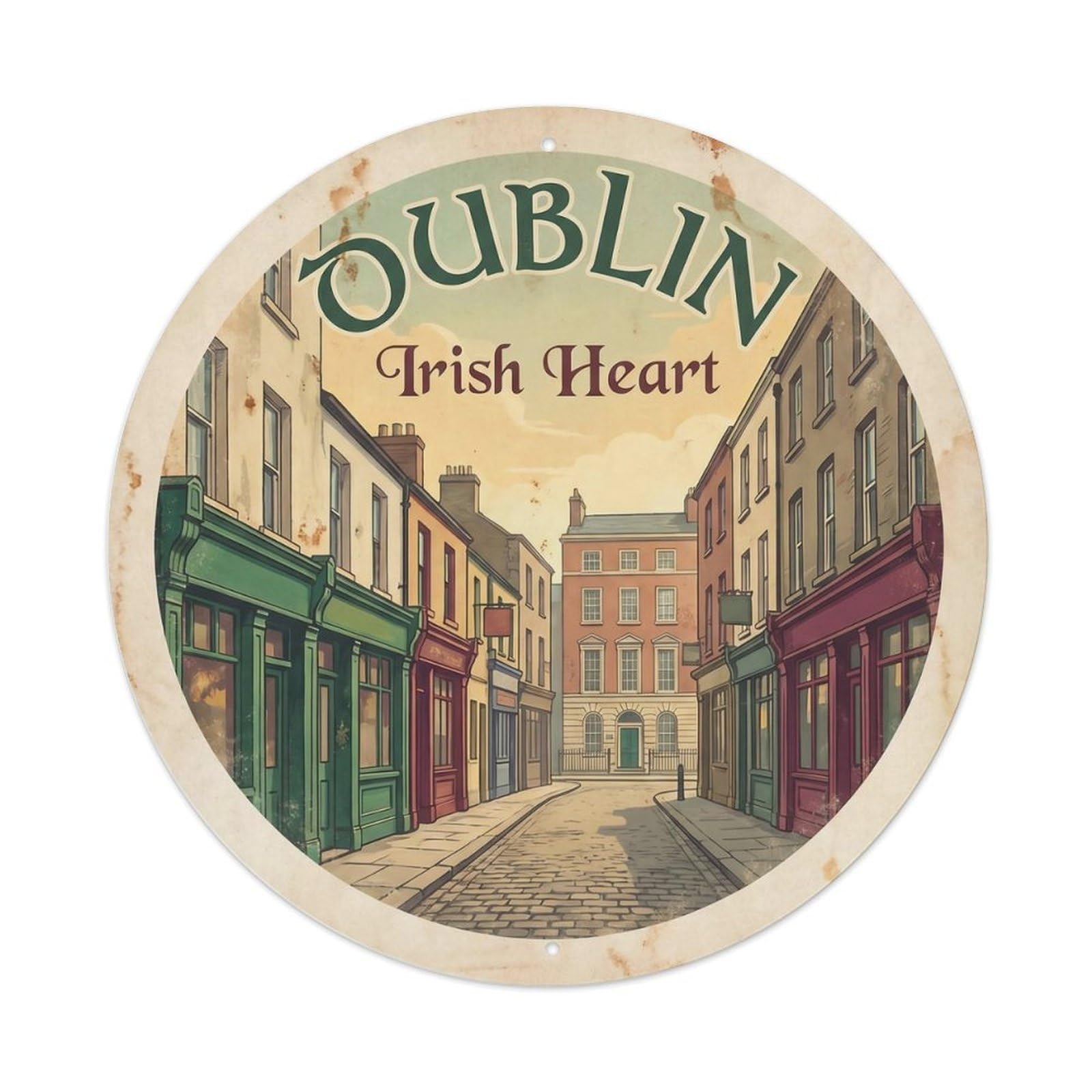 Vintage Travel Dublin Temple Bar Metal Tin Sign Plaque Wall Decor for Cafe, Club Bar, Office, Home Garden Round Metal Poster 8x8Inch