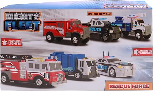Miniatura 7 de Mighty Fleet Rescue Force Tough CAB Cherry Picker Toy Truck - Realistic Lights & Sounds, Movable Cherry Picker Arm, Durable Plastic Construction