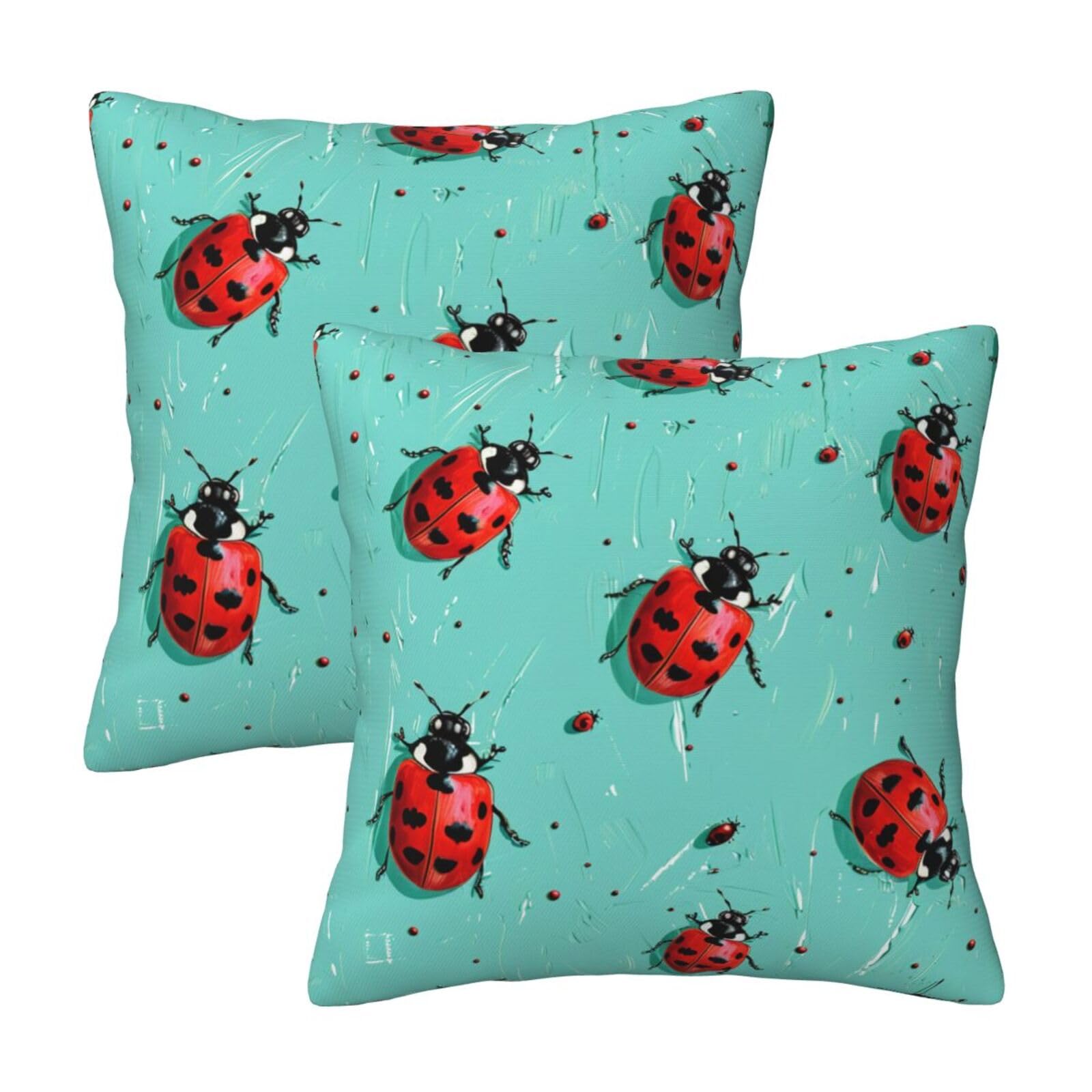 kkvhhyuo Red Ladybugs On A Blue Background Print Pillow Covers Set of 2, Square Decorative Cushion Covers with Hidden Zipper, Throw Pillow Cases for Living Room Sofa Bed Chair, 50x50 cm