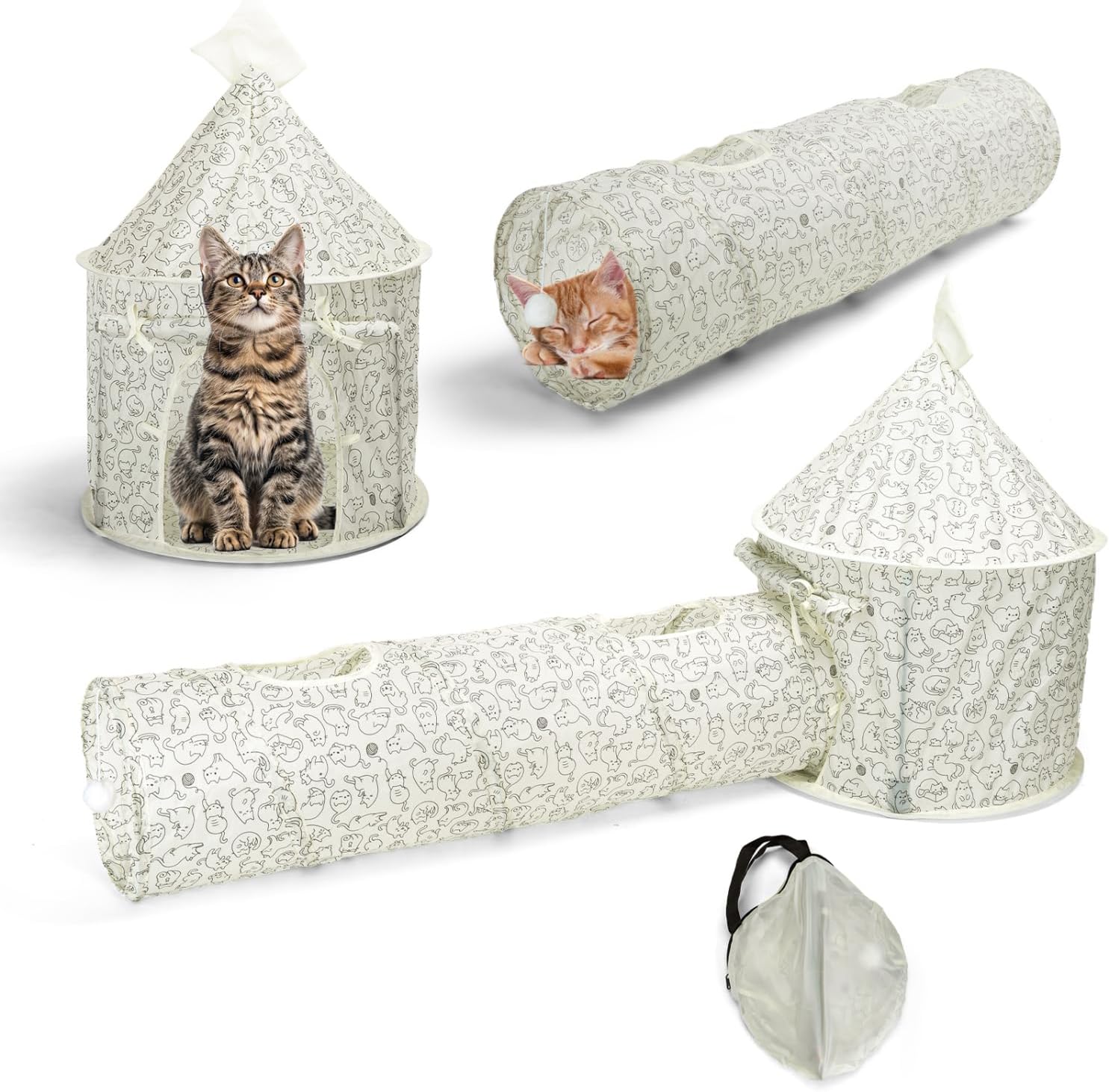 Cat Tunnel, Nobleza Collapsible Washable Cat Tube Tent Toy for Indoor Play Rest, Lightweight Ventilate Cool Kitty Tube Toy Round Tunnel with Hanging Balls Large