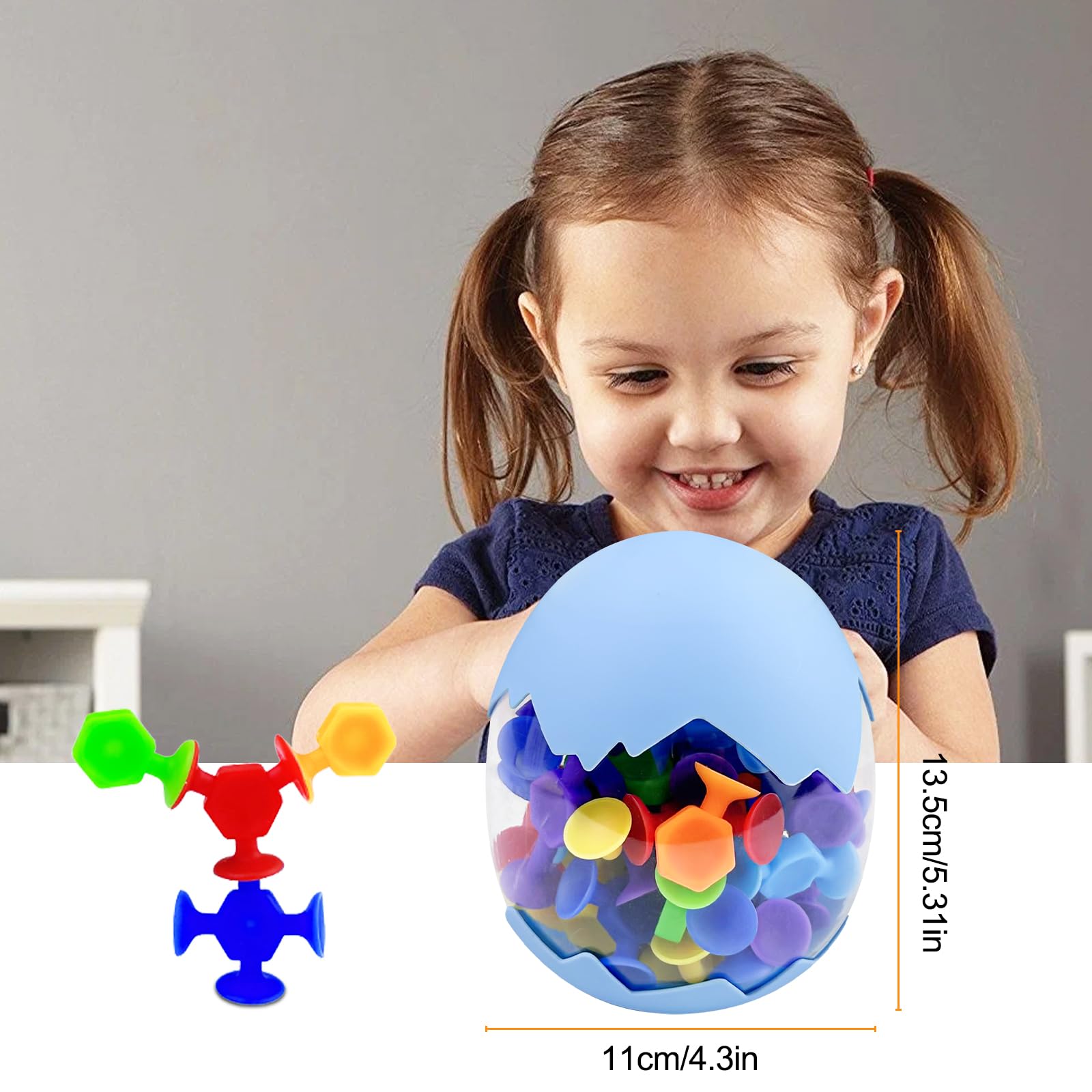 Chiluxendo Giochi Bagnetto Neonato(48Pcs), Baby Giocattoli Sensoriali Ventose Suction Cup Toys, Sucker Toy per Bambini 3 4 5 6 7 Anni, Educativi Bagno Gioco Giocattolo con Organizzatore