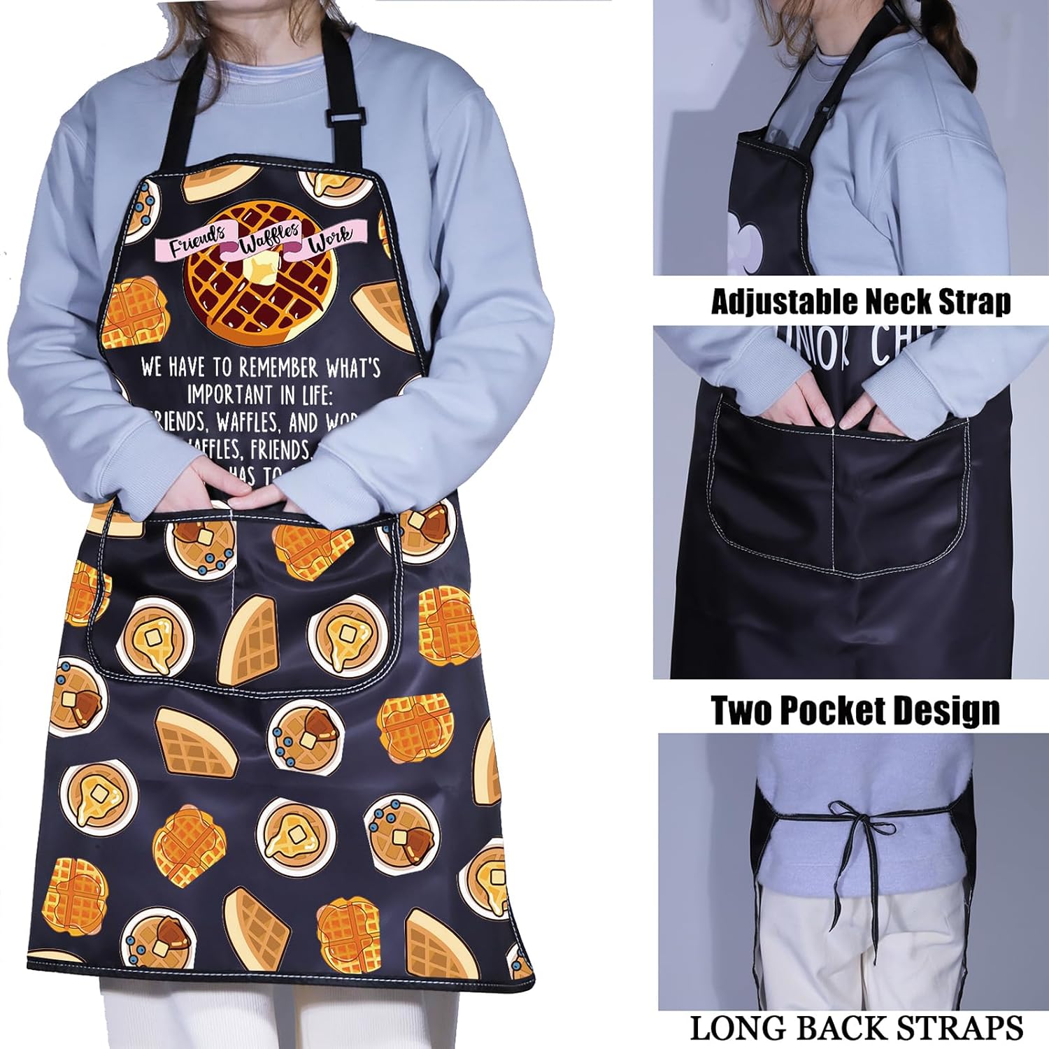 PXTIDY Waffles Friends Work Quote Kitchen Apron Funny Park TV Show Foodie Kitchen Gifts for Waffle Lover Movie Fans image 4