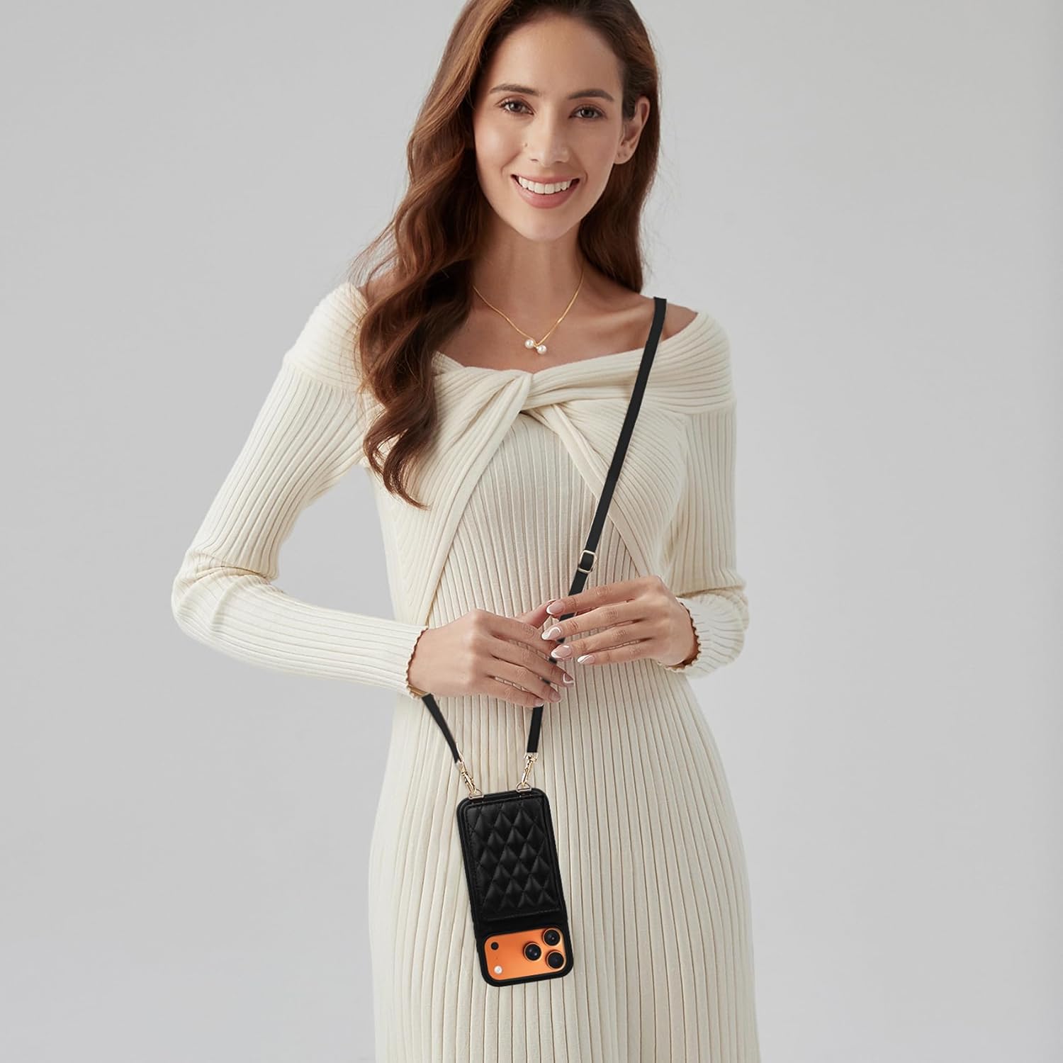 Rssviss Crossbody Wallet Case for iPhone 17 Pro Max with Mirror, Kickstand Magnetic Clasps Card Holder with RFID Protection, PU Leather Shockproof Cover for Women - 6.9", Black