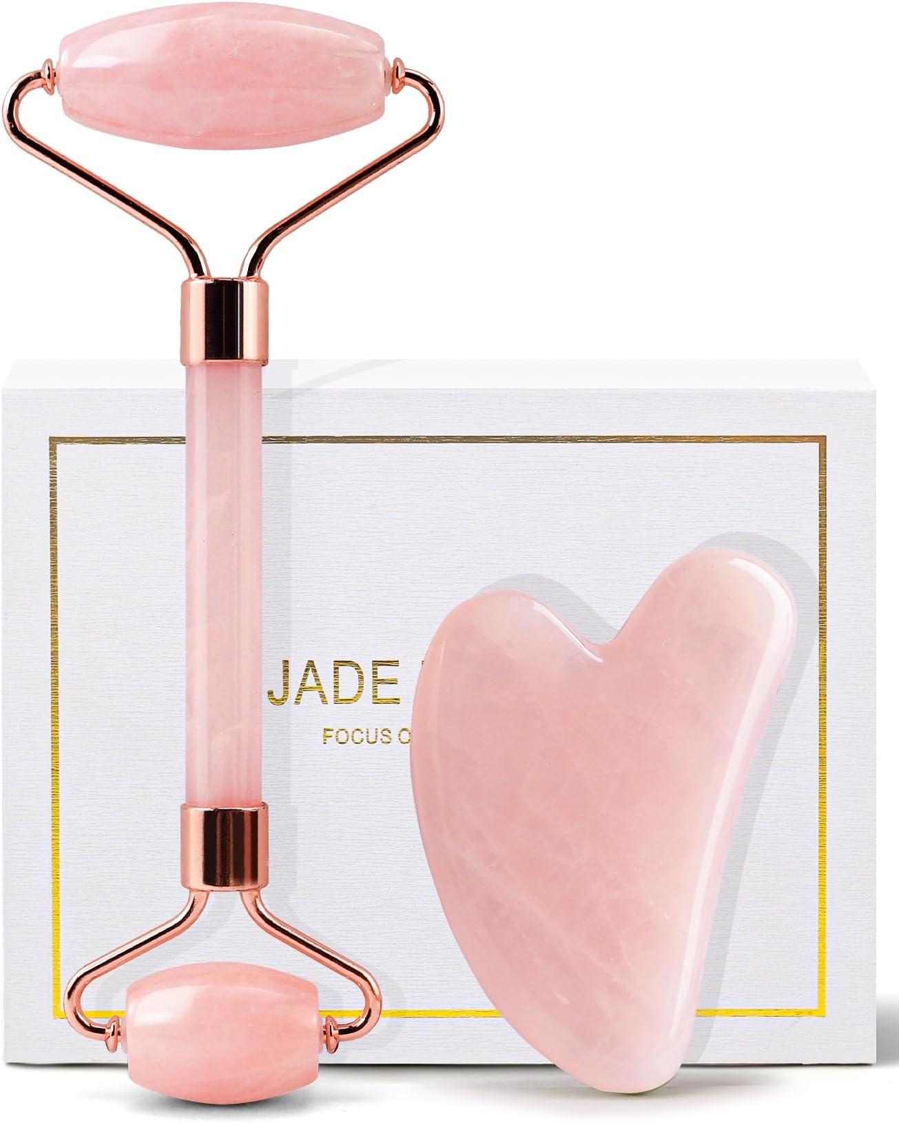 huefull Face Massager Rose Quartz Face Roller & Gua Sha Facial Tool Set, Muscle Tension Relief, Skin Care Gifts for Woman/Men, Skin Care Gifts