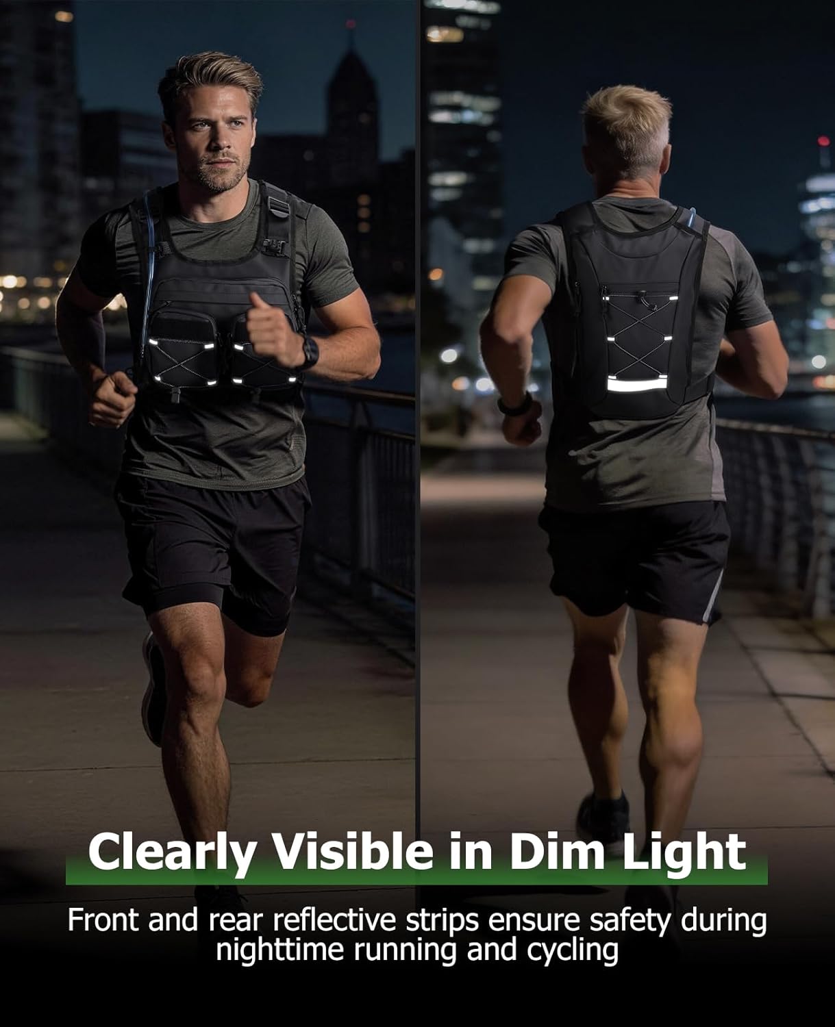 NOOLA Running Vest with 2L Water Bladder, Reflective Hydration Backpack for Men Women, Lightweight Chest Pack with Phone Pocket Adjustable Running Backpack for Marathon Fishing Cycling Hiking