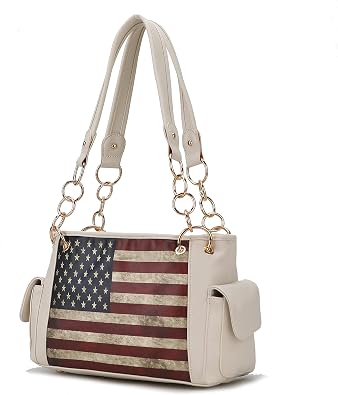 MKF Collection USA Shoulder Bags for Women, Vegan Leather American Flag Handbag Purse Top-Handle Satchel Bag By Mia K