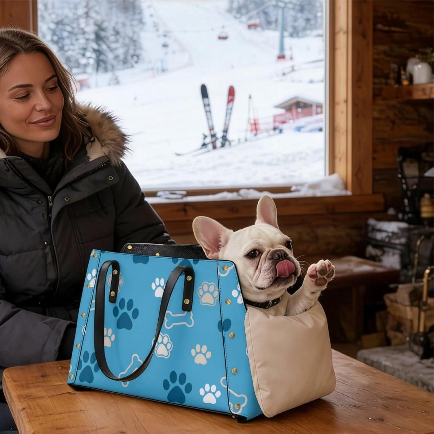 Dog Paws Dog Purse Carrier Fashion Stylish Small Pet Carrier Lightweight Dog Shoulder Bag Comfortable Puppy Carrier with Large Pockets for Small Dogs Cats Travel Shopping Daily Use