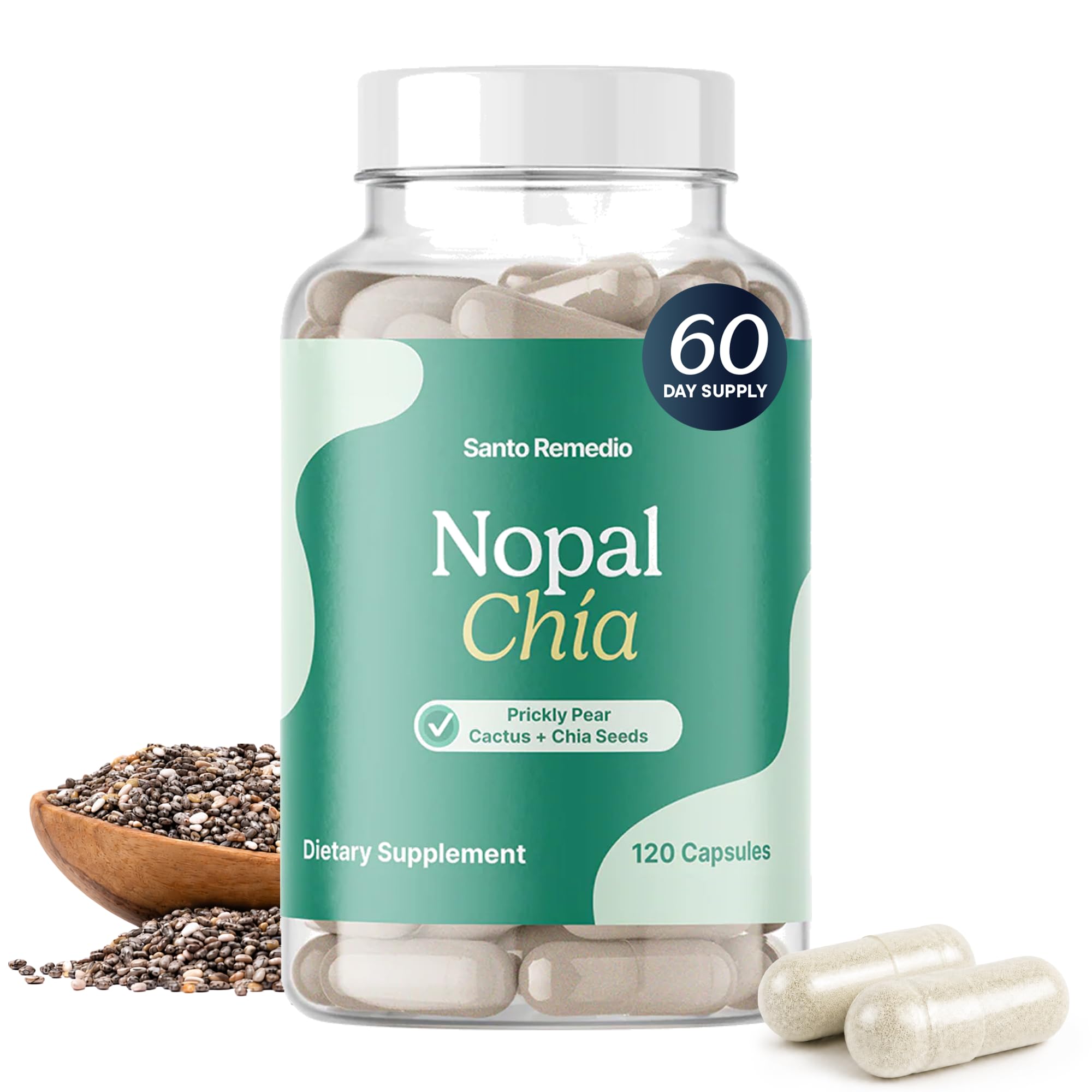 Santo Remedio Nopal Chia, Daily Fiber Supplement, 120 Capsules