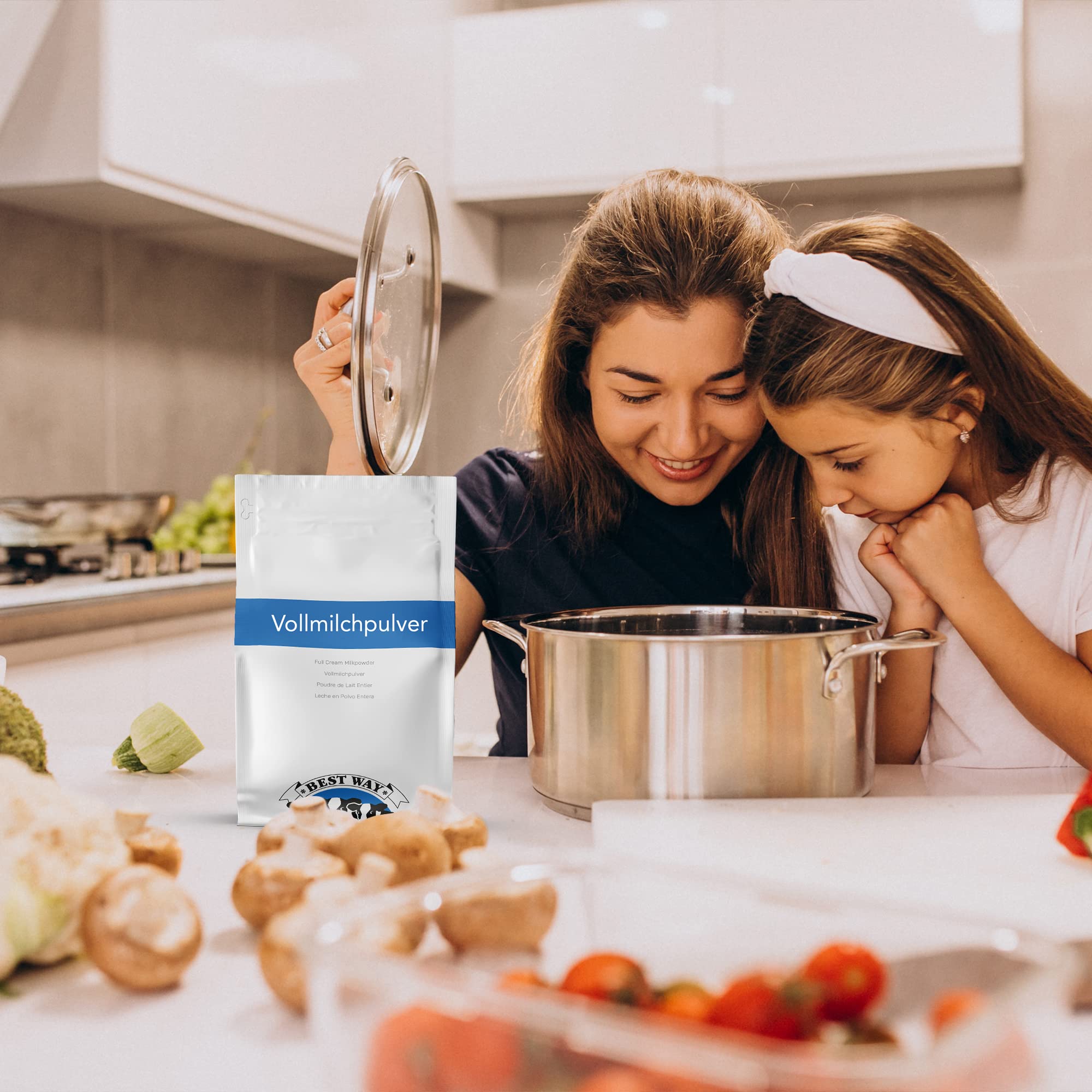 Best Way | Vollmilchpulver | 5 KG | 0% Zusätzen | Wiederverschließbare Verpackung | Lange Haltbar | Vielfältige Anwendungsmöglichkeiten | Einfach Milch herstellen (nur Wasser hinzufügen)