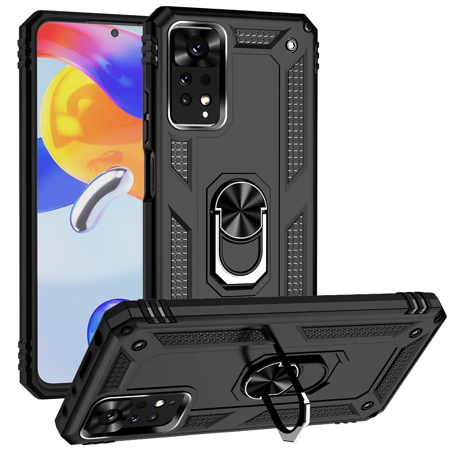 XINNI Case for Xiaomi Redmi Note 12S 4G, Military PC + TPU 2-in-1 Armour Protective Back Cover with Bracket, Black
