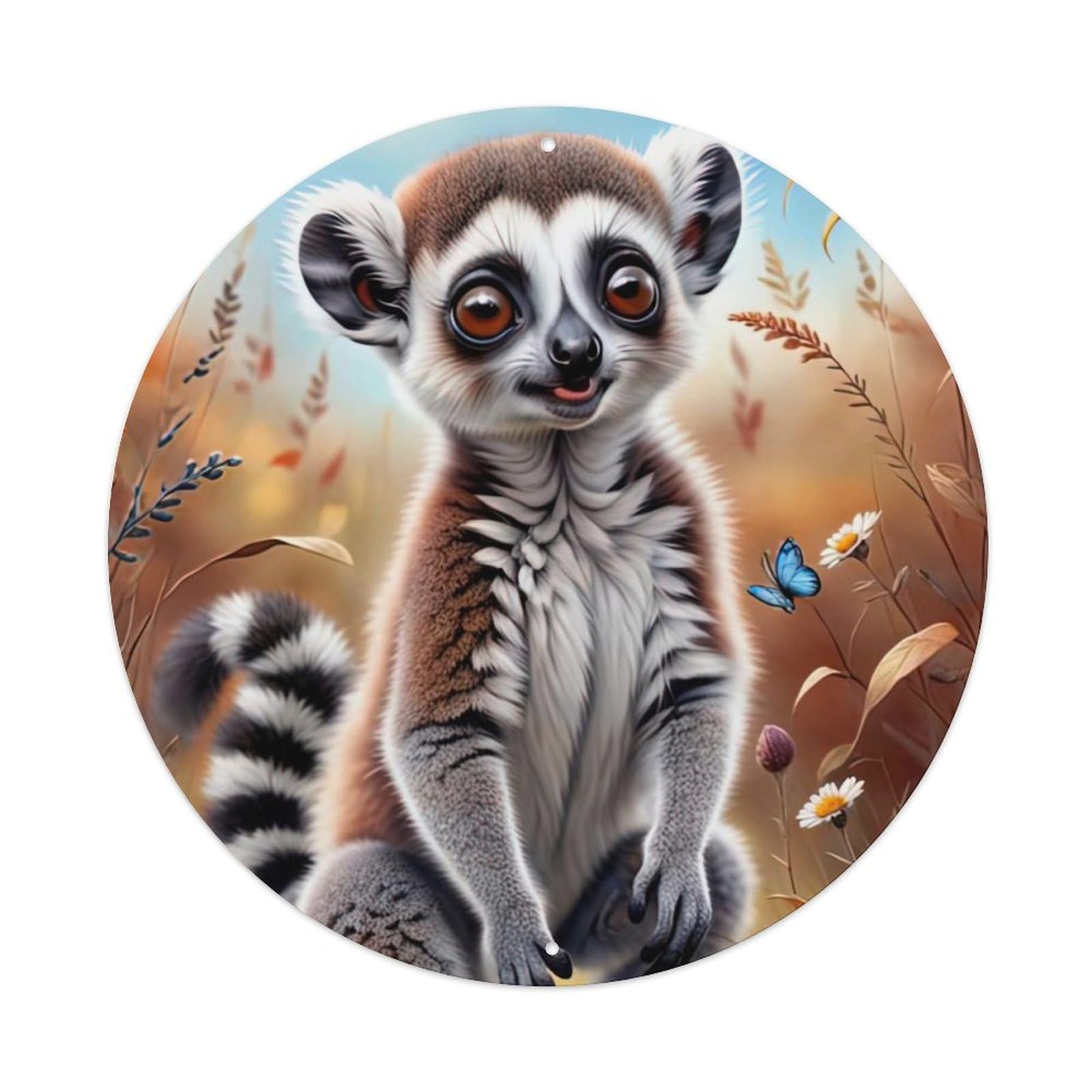 Animal Artwork Little Lemur in The Meadow Vintage Metal Tin Sign Plaque Wall Decor for Cafe, Club Bar, Office, Garden Metal Poster 8x8Inch