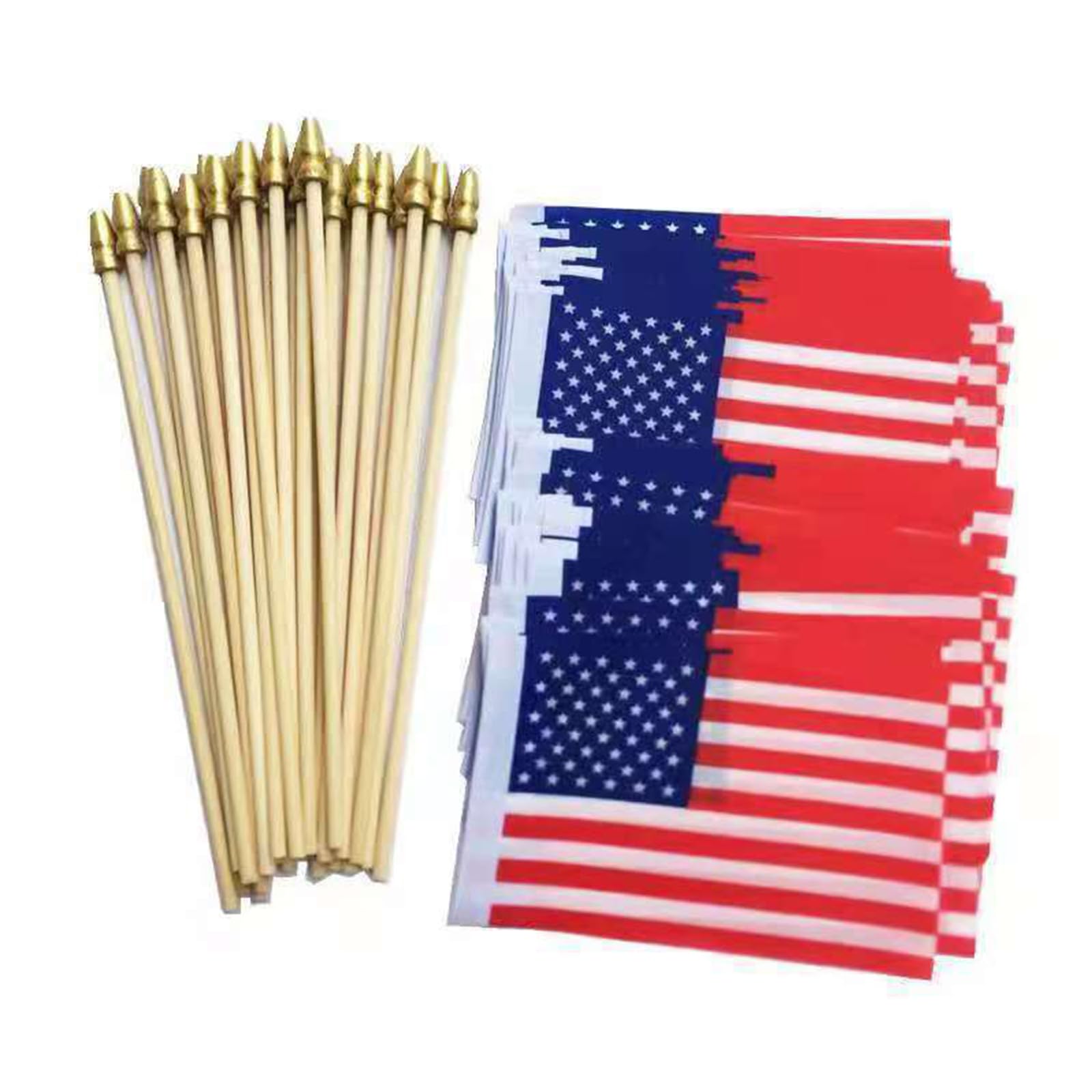 Banderas de mano con varilla de madera y punta de lanza dorada para desfiles, eventos deportivos y celebración del Día de la Independencia, banderas cerradas a mano