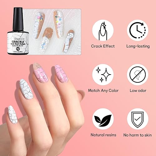 Miniatura 6 de U-Shinein Esmalte de uñas de gel 3D, esmalte de uñas de ángulo blanco agrietado, increíble efecto de esmalte de uñas con estampado, de larga