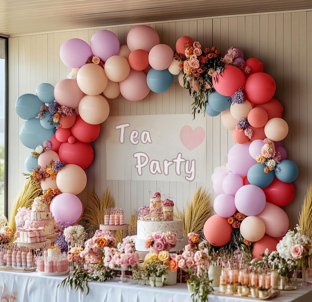 Pastel Balloon Garland Double Stuffed Dusty Pink Blue Cream Balloon Light Purple Pink Nude Latex Balloons Arch Kit for Wild Flower Gender Reveal Baby Shower Tea Birthday Decorations
