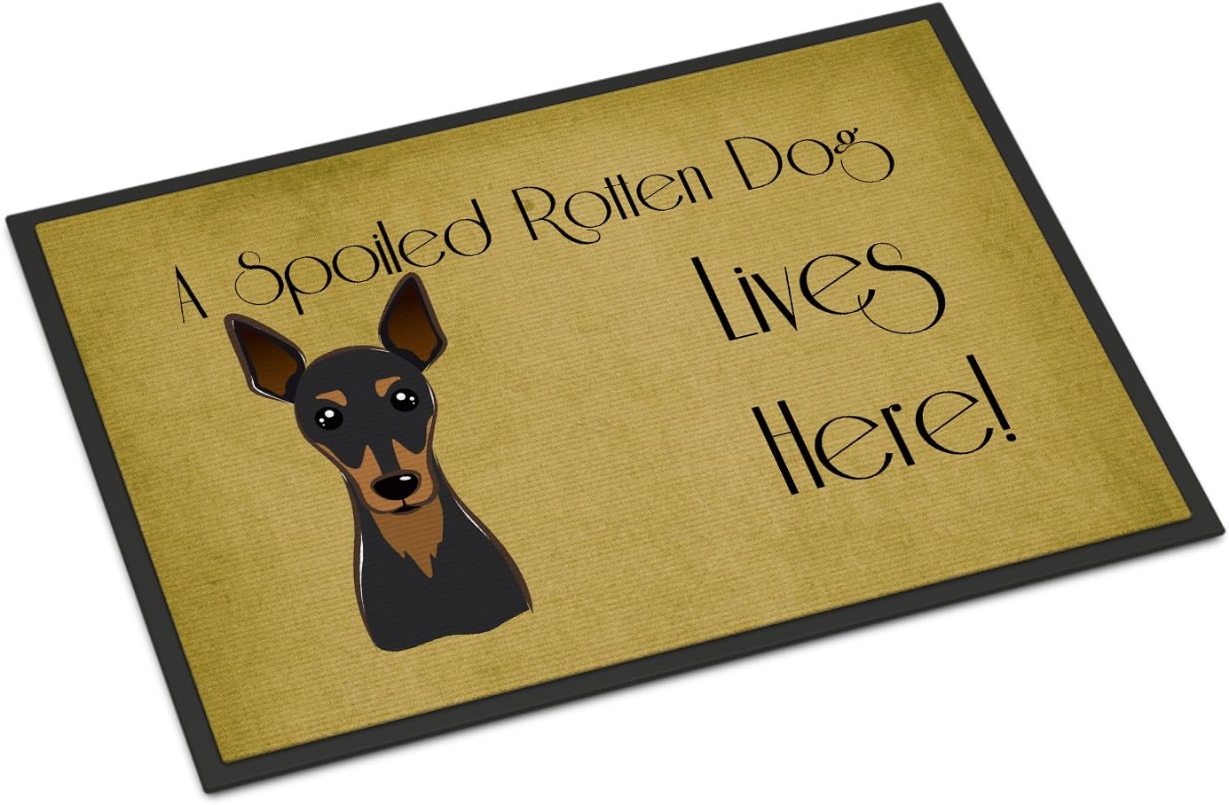 Caroline's Treasures BB1488MAT Min Pin Spoiled Dog Lives Here Doormat 18x27 Front Door Mat Indoor Outdoor Rugs for Entryway, Non Slip Washable Low Pile, 18H X 27W