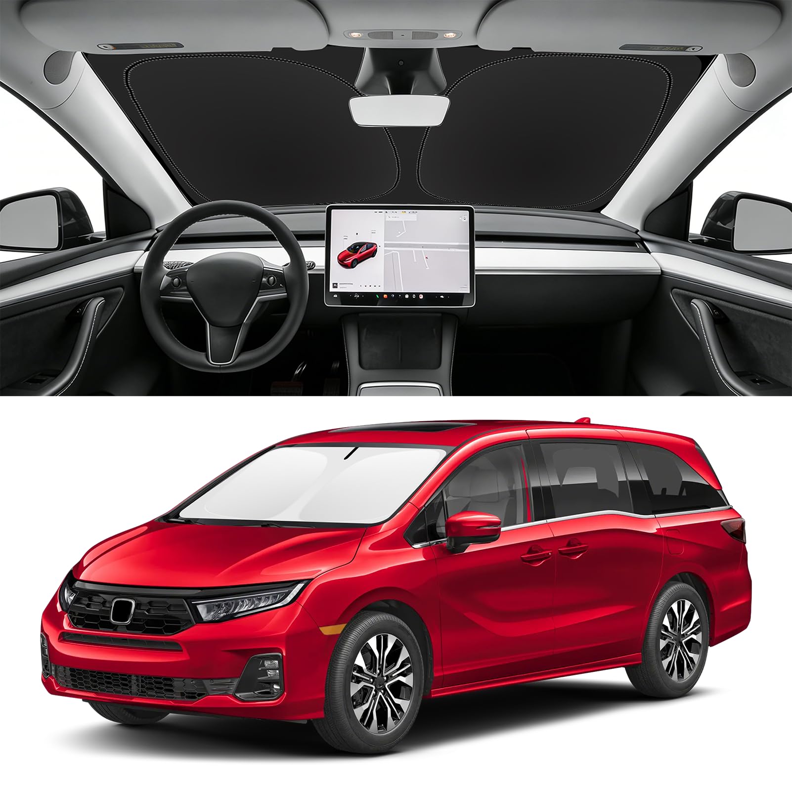 SLOGENTO Custom Fit Windshield Sun Shade for Honda Odyssey 2018-2026 | Blocks UV Rays and Sun Heat, Helps Reduce Interior Temperature, Protects Dashboard from Fading, Folds Easily for Storage