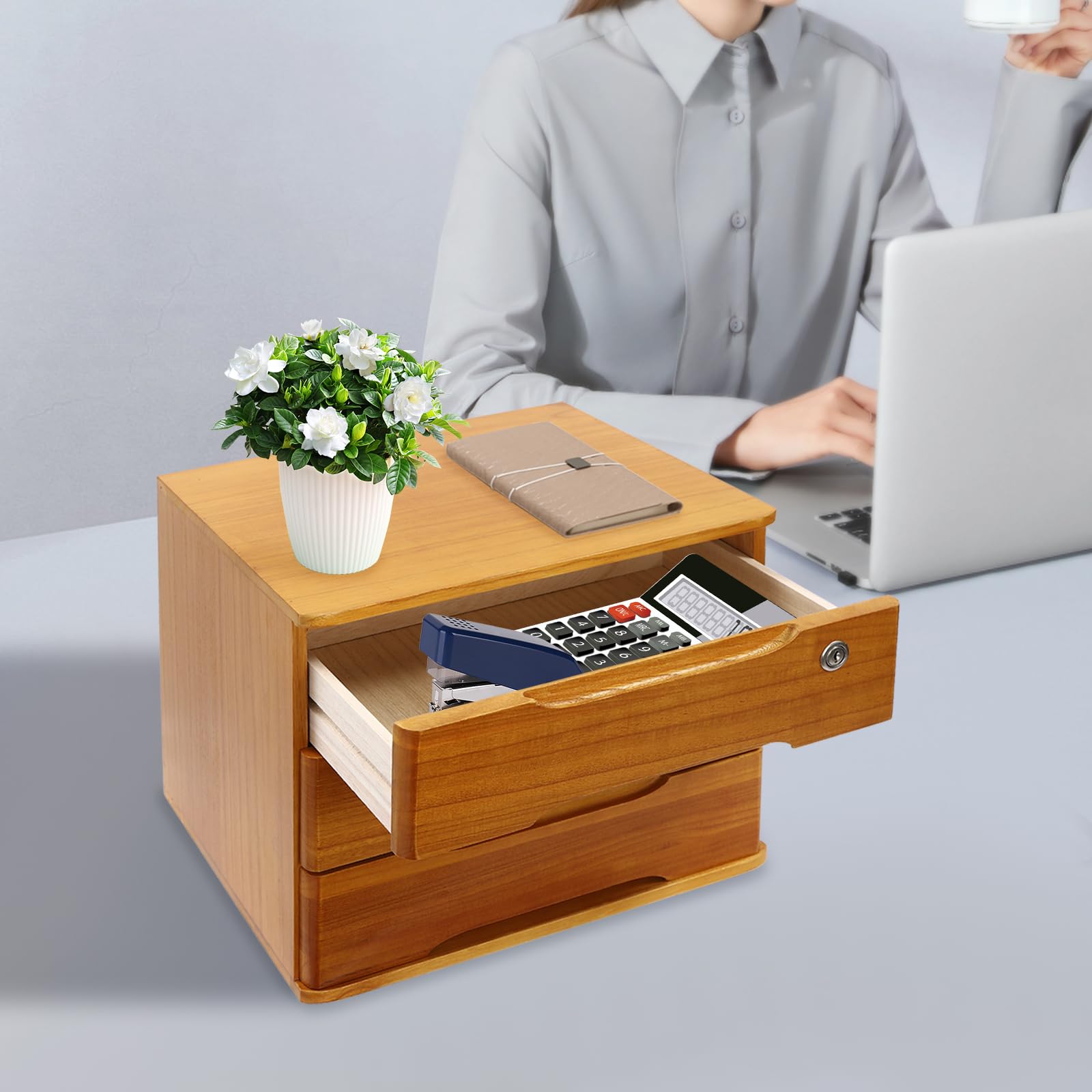 Organizer per letteratura in legno con cassetti, armadietto da scrivania per articoli per la casa, organizer per cassetti a 3 livelli per ufficio, scuola o uso domestico