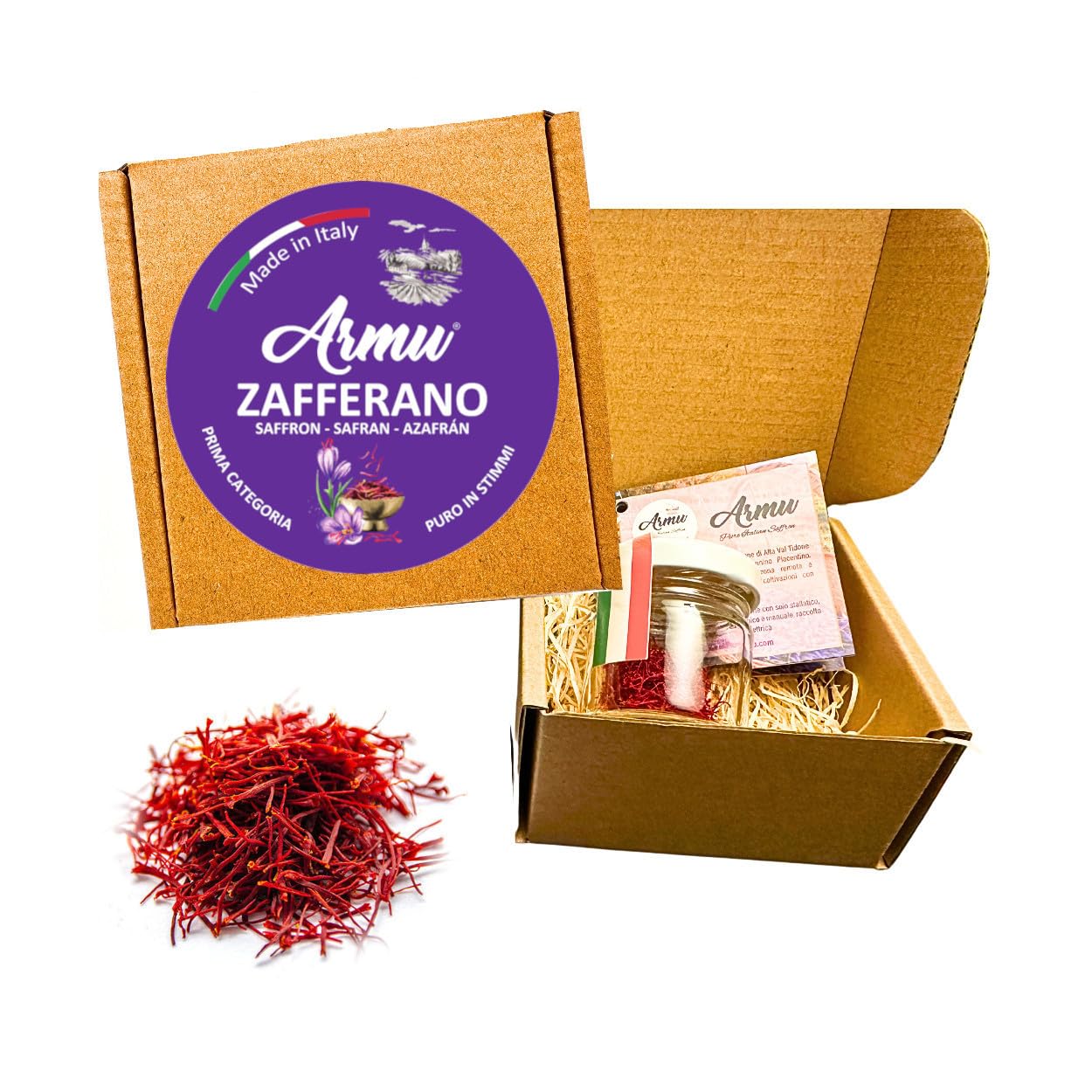 Armu – Zafferano Italiano in Pistilli 1g – Prima Categoria Certificata – Raccolto a Mano – Stimmi Puri per Risotto alla Milanese, Tisane e Cucina Gourmet