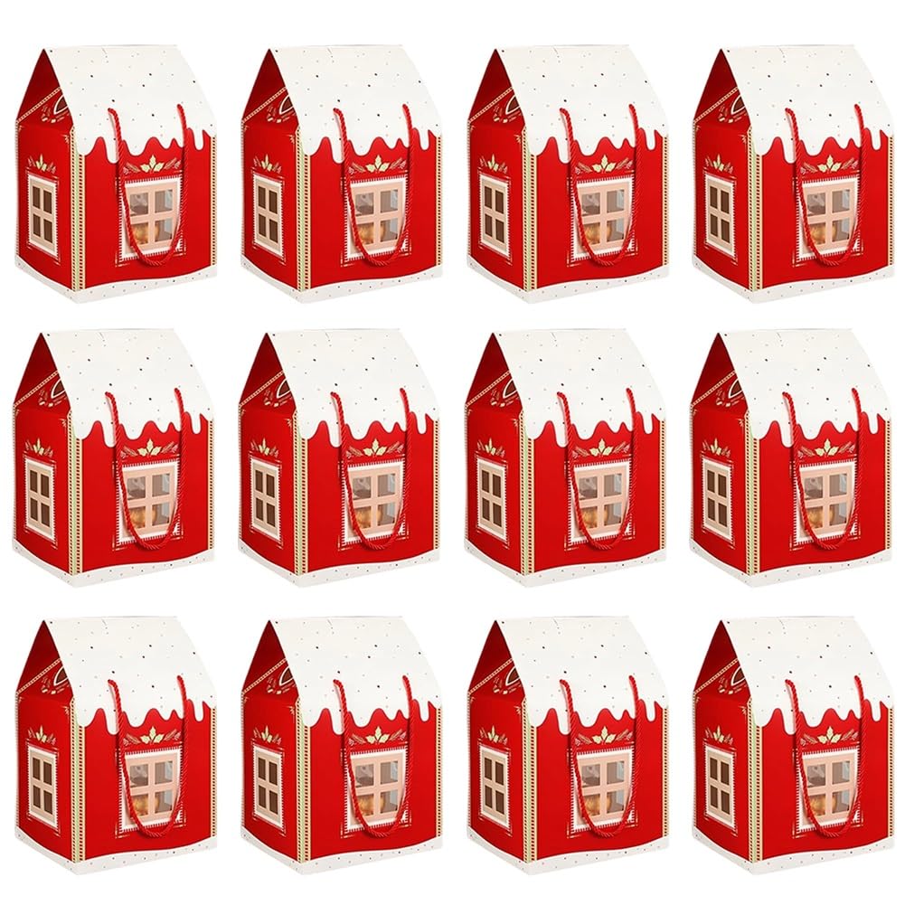 Christmas Wonderland Cottage Gift Box, 3D Pop Up Christmas House Gift Boxes, Paper Treat Boxes for Holiday Party Favors, Cookie Candy Packaging, Festive Goodie Bags Decorations(12PCS Red B)