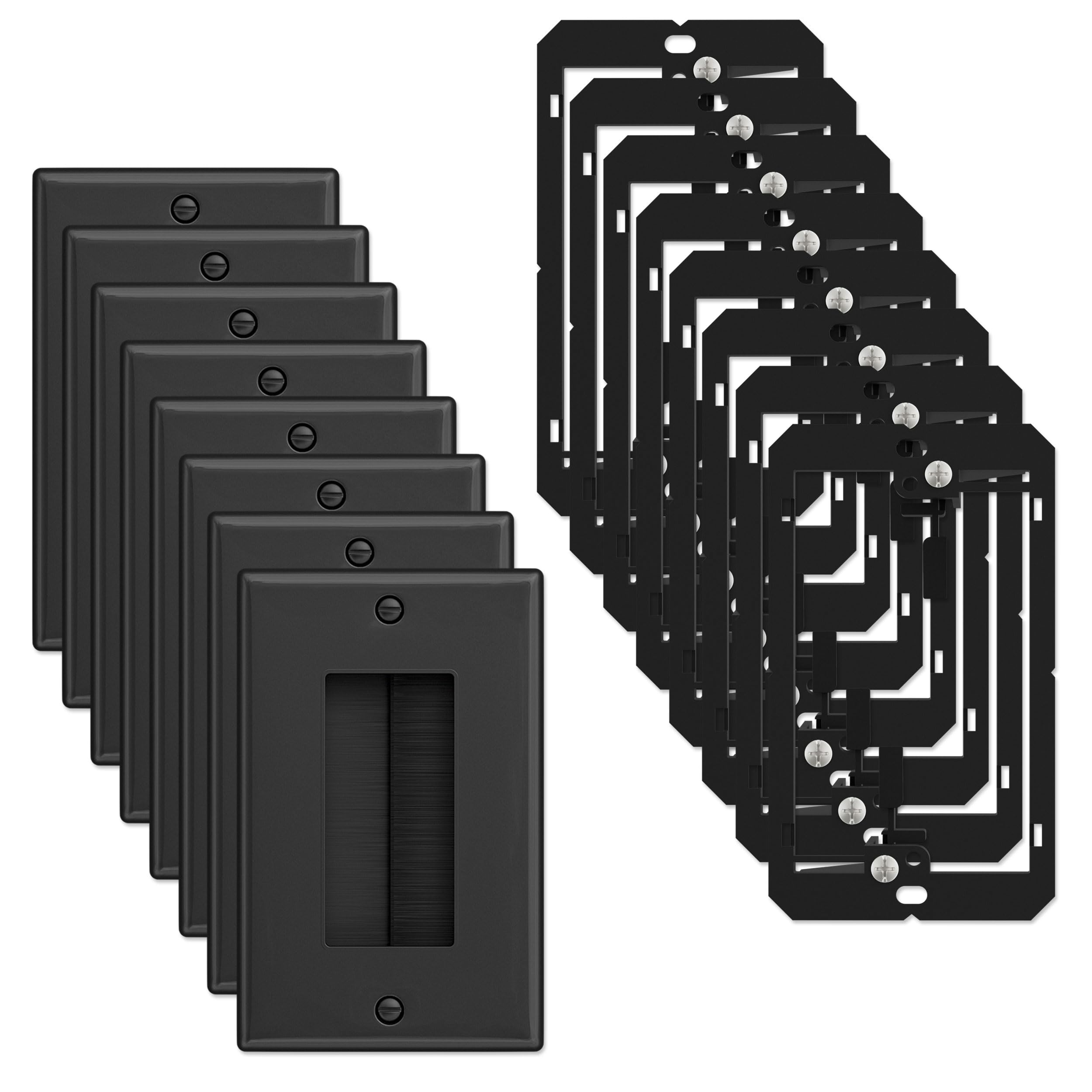 iwillink 8-Pack Brush Wall Plate with Low Voltage Mounting Bracket, Black