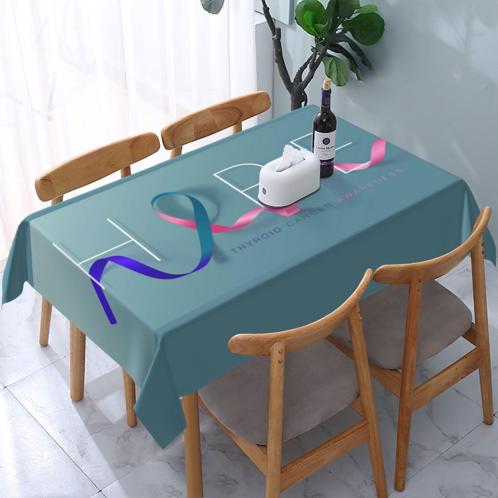 JunHeArt Thyroid Cancer Awareness Month Tablecloth Rectangle Table Cover Washable Table Cloths Decor For Kitchen 54" X 72"