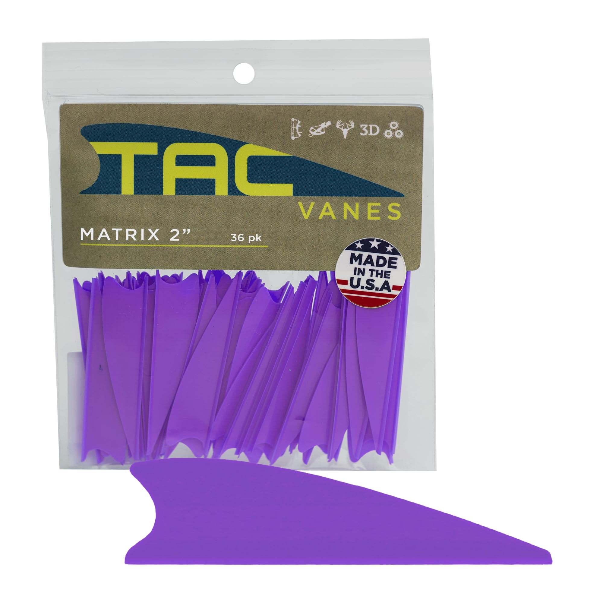 TAC Vanes 2" Matrix Shield Cut Vanes, Pack of 36, Vanes for Archery Bowhunting and Recreational Shooting
