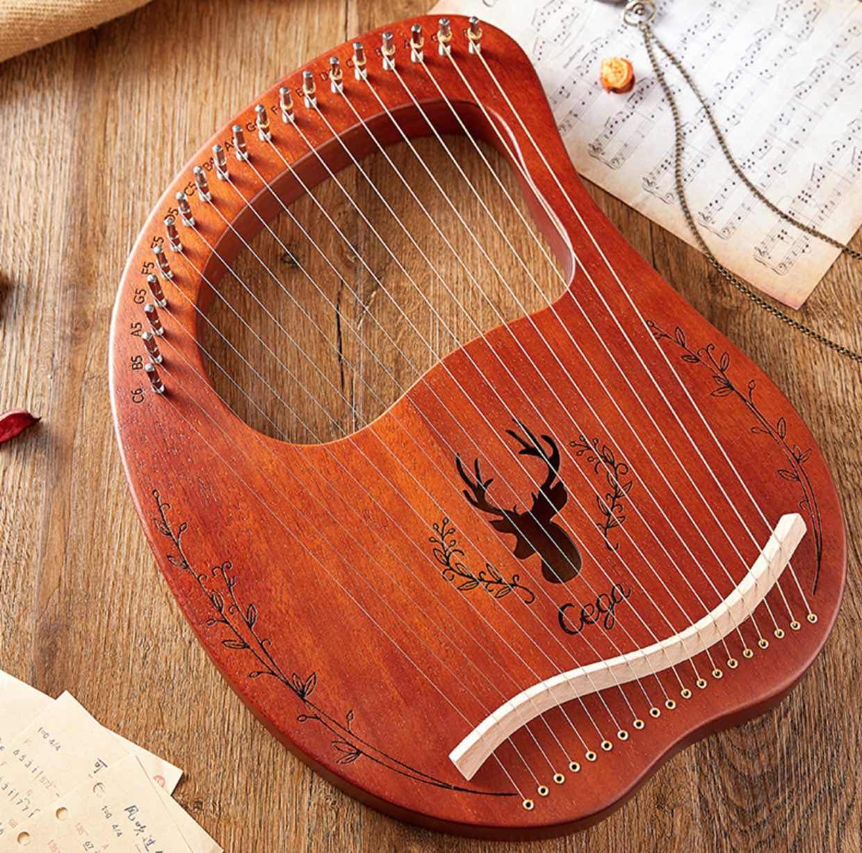 Cega 19-string harp, lyre, portable instrument for professional players and beginners (Coffee)