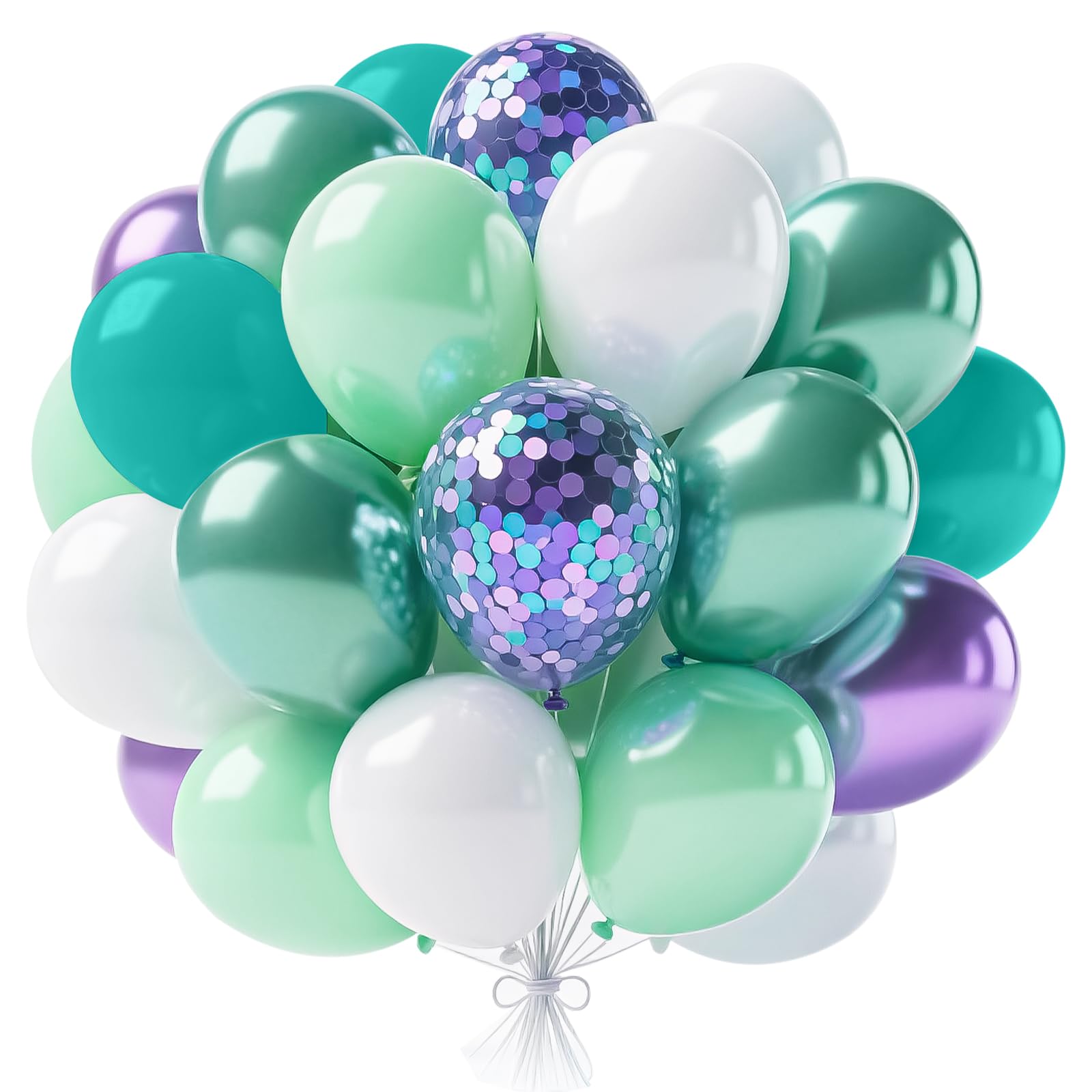 30pcs Purple and Green Balloons Different Sizes 12 10 Inches Metallic Purple Green Confetti Balloons Kit for Girls Birthday Baby Shower Under The Sea Themed Party Decoration