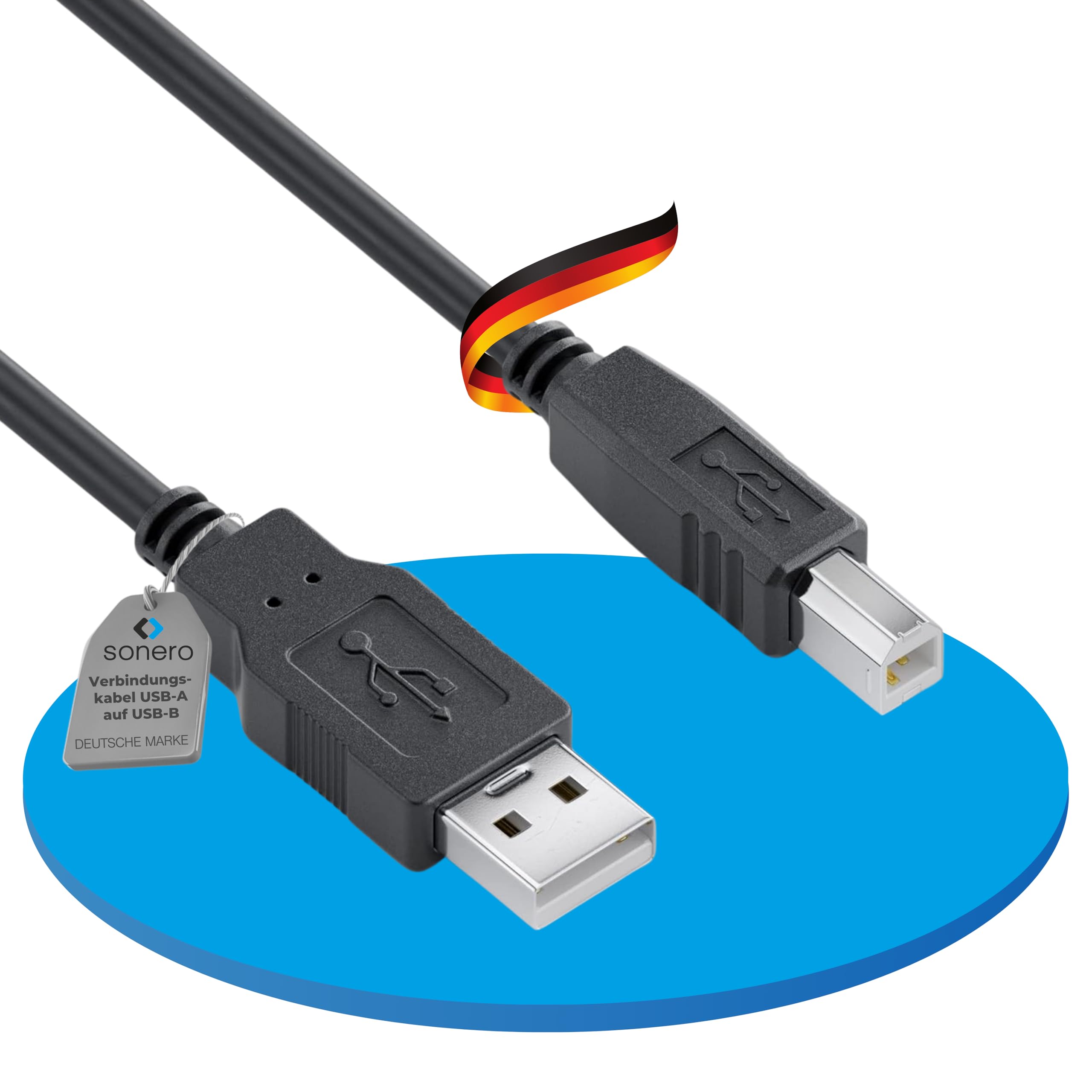 Sonero® USB 2.0 Cable, Connection Cable, Printer Cable, A Male to B Male, 480 Mbit/s, Black, 1.50 m