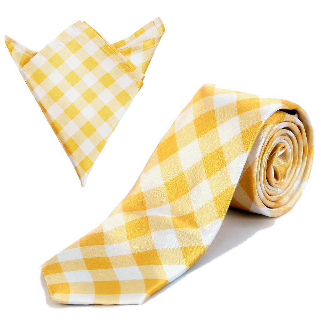 Yellow Gingham Checks Tie And Pocket Square Set Wedding Marriage Groom Accessories For Blazer And Suit-image-9