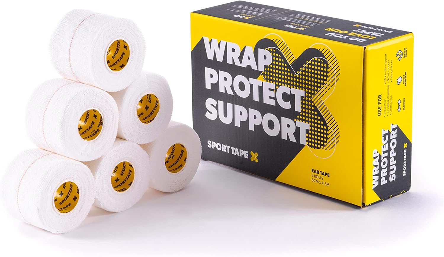 6 Rolls SPORTTAPE EAB Fabric Strapping Tape 5cm x 4.5m Elastic