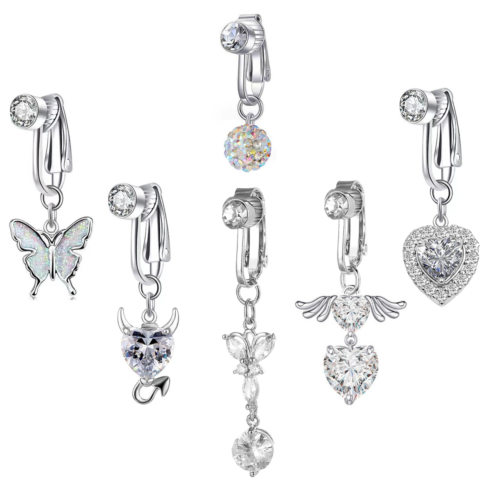 BDSHUNBF 6 Piezas Clip en el Pmbligo Piercing Falso, Piercing Ombligo para Mujer, Piercings para Ombligo, Anillos para el Ombligo, Piercing Ombligo Embarazada Colgantes para Piercing de Ombligo