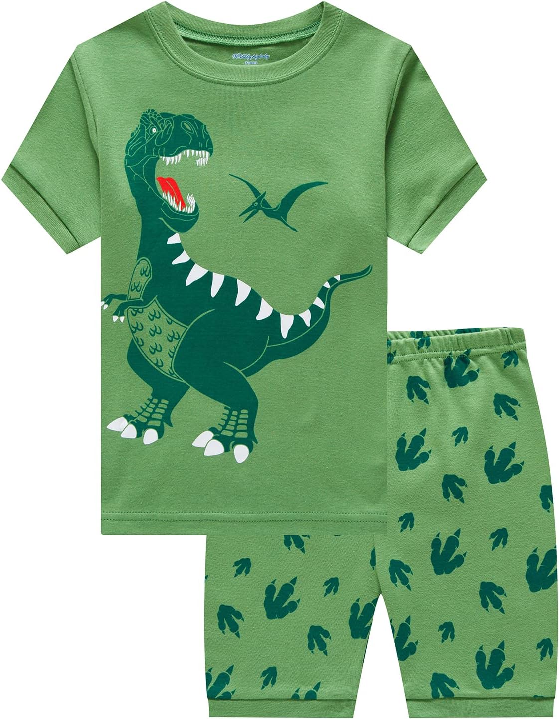 Popshion Little Boys 2 Piece Short Pajamas Train Shark Sleepwear 100% Cotton Toddler Dinosaur Pjs Summer Kids Clothes 2-7T