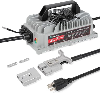 24V 30A Forklift Battery Charger - 24 Volt 30 AMP Smart Charging, IP67 Waterproof and Trickle Mode, for Lifepo4 & Lead Acid Batteries Pallet Jack, Floor Scrubber, Sightseeing Cart