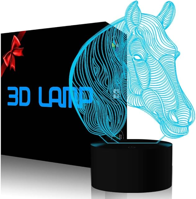 3D Illusion Lamp Horse Led Night Light, 7 Colours Flashing Touch Switch Bedroom Decoration Lighting for Kids Christmas Gift