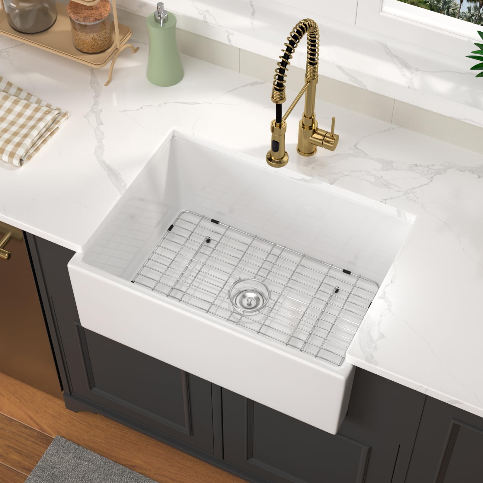 28 White Farmhouse Sink - 28"x20" Undermount Sink Apron Front Sinks Farmhouse Kitchen White Porcelain Fireclay Single Bowl Farmer Sinks Basin