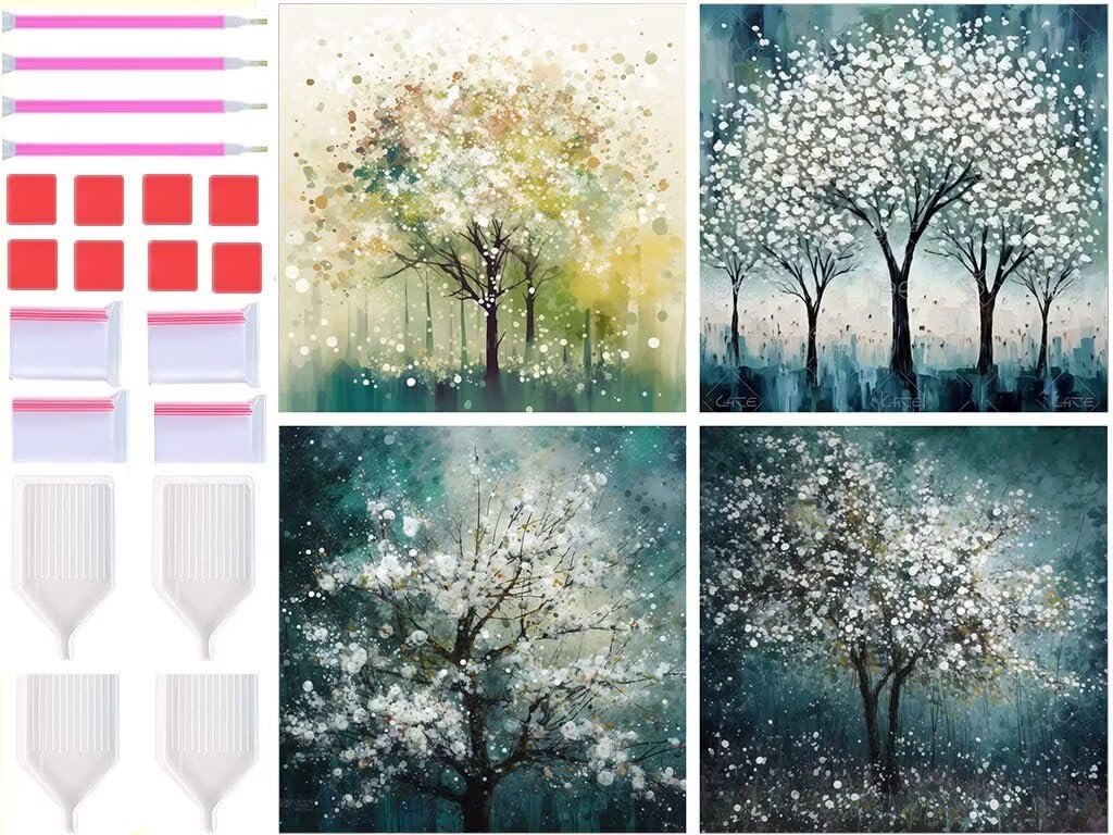 Diamond Painting Kit Complet 4 Pack Idée Cadeau Arbre Abstrait - 8