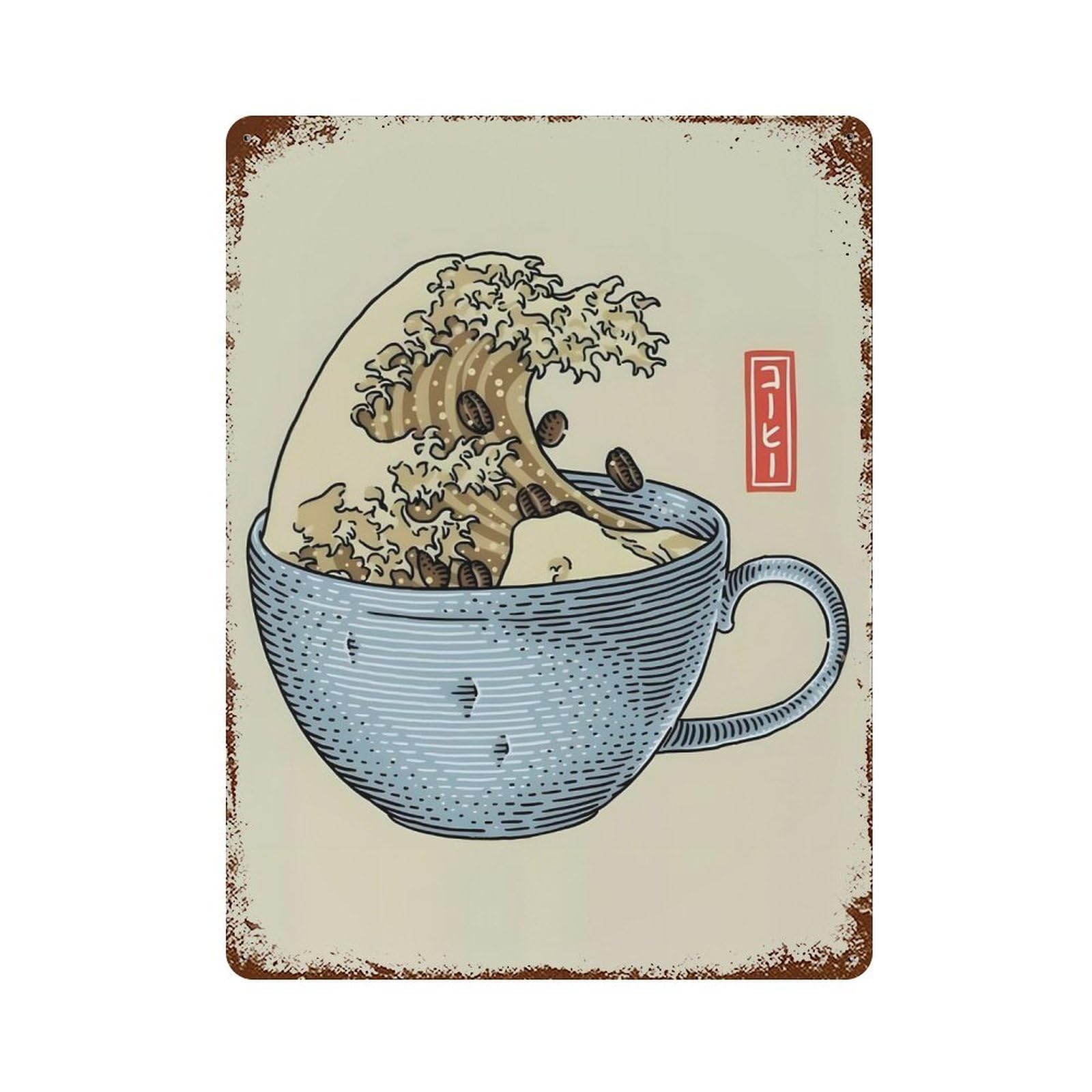 xiaoxiaoshen Great Wave Of Coffee Wall Decor Art Metal Tin Poster Modern Home Decor Art Home Bar Shop Decorations Vintage Sign 40x30cm