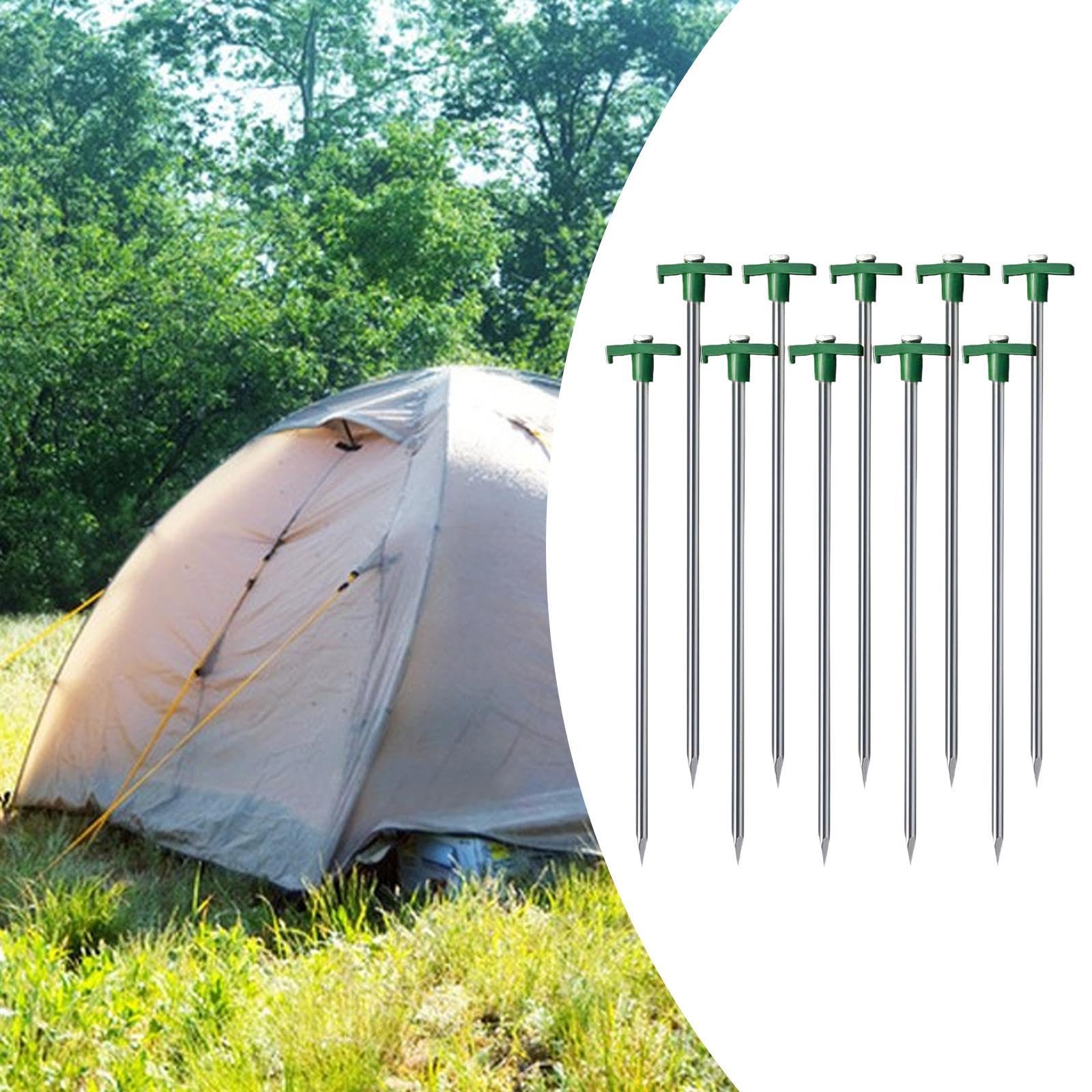 MERISHOPP 10 Pieces Tent Stakes Galvanized Steel Ground Stakes for Lawn Hiking Outdoor Green| Camping Gear | Heavy-Duty Tent Stakes & Guy Lines Set-image-35