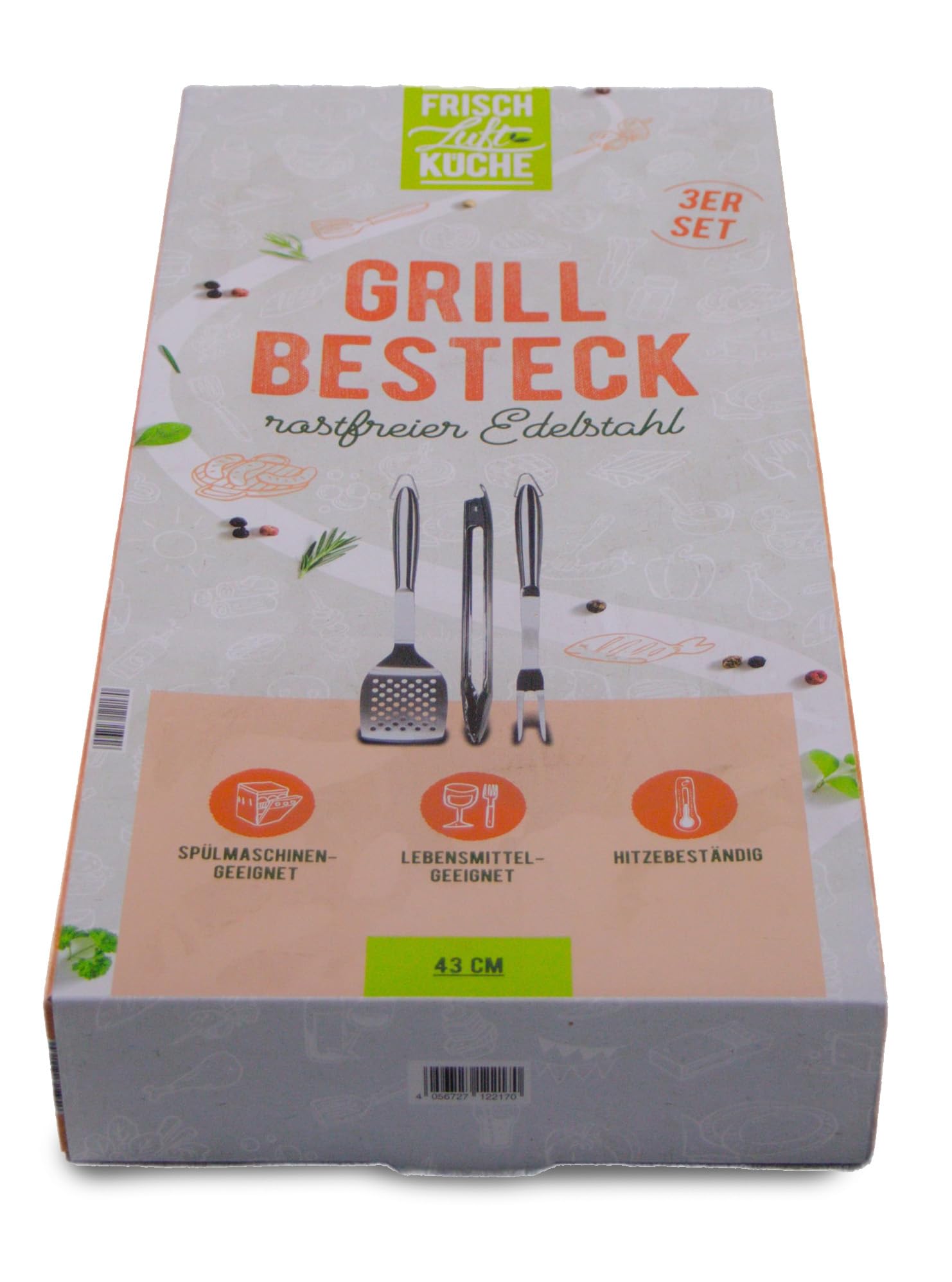 Grillbesteck 3-teilig Edelstahl - Komplettes Set für das ultimative Grillvergnügen, enthält alle notwendigen Werkzeuge, vereint Qualität mit Vielseitigkeit - Edelstahl, 43cm