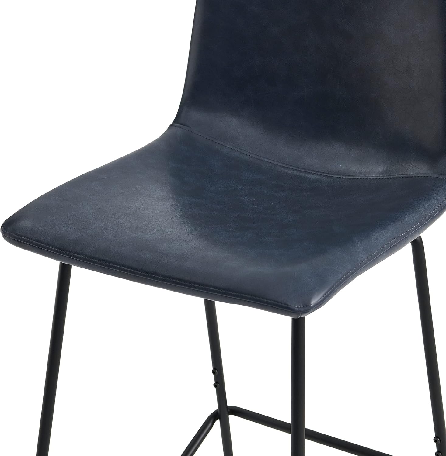 Watson & Whitely Bar Stools, Faux Leather Upholstered Barstool with Back, Metal Legs in Matte Black, 26" H Seat Height, Set of 2, Blue
