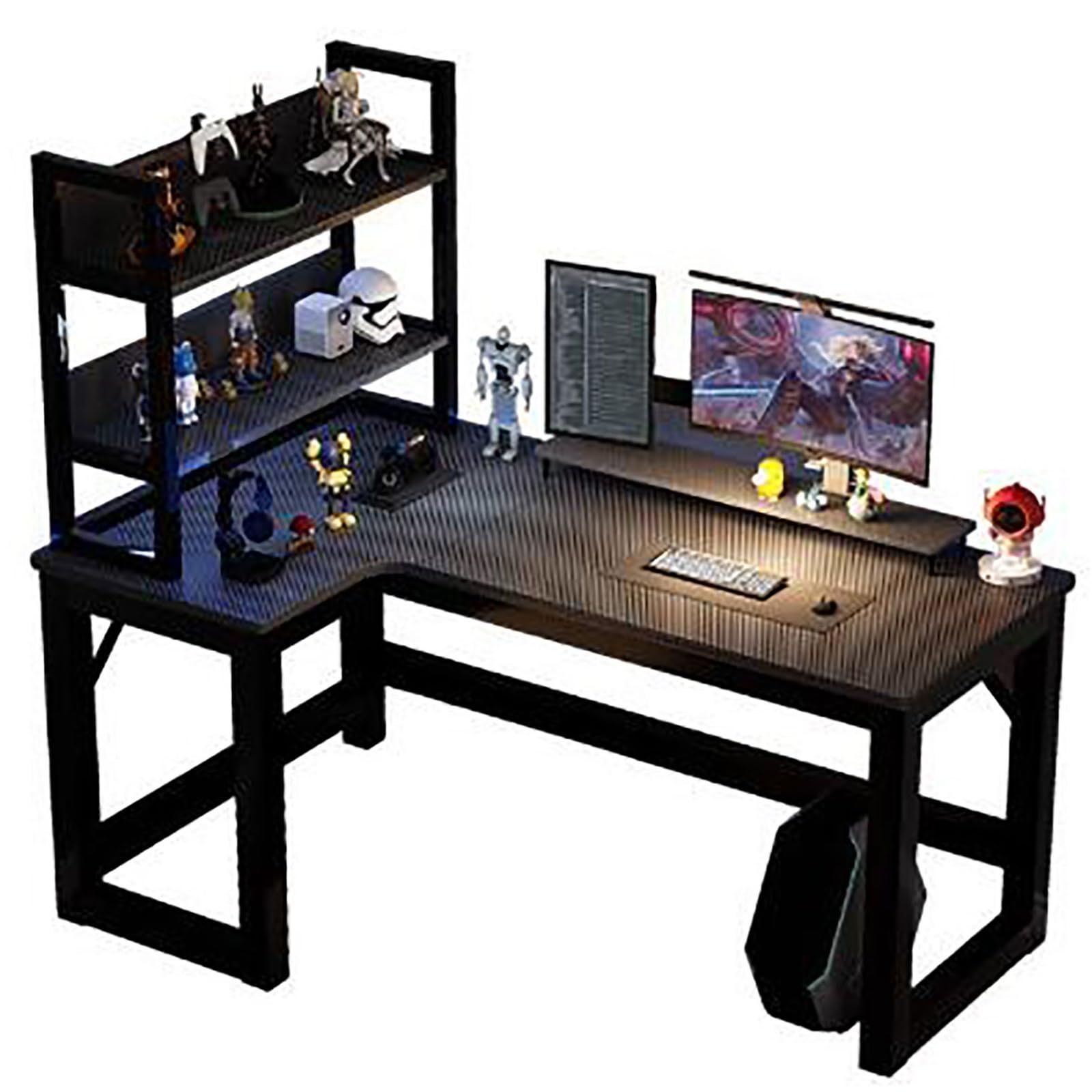JingNian Scrivania ad L con Ripiani Portaoggetti e Struttura in Acciaio, Scrivania Angolare per Gaming, Studio o Ufficio, Tavolo Computer per Casa e Ufficio(B,120x100cm)