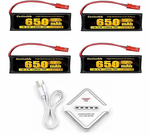 Batería Lipo de 3.7 V 650 mAh con enchufe JST para UDI U817 U817A V959 V222 V929 RC Drone Quadcopter Aircraft 4 Pack 1S Li-Po batería con cargador