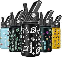 Vista 55 de BJPKPK Botella de agua aislada con tapa con pajilla, botellas de agua de metal de acero inoxidable de 15 onzas, botellas de agua reutilizables a