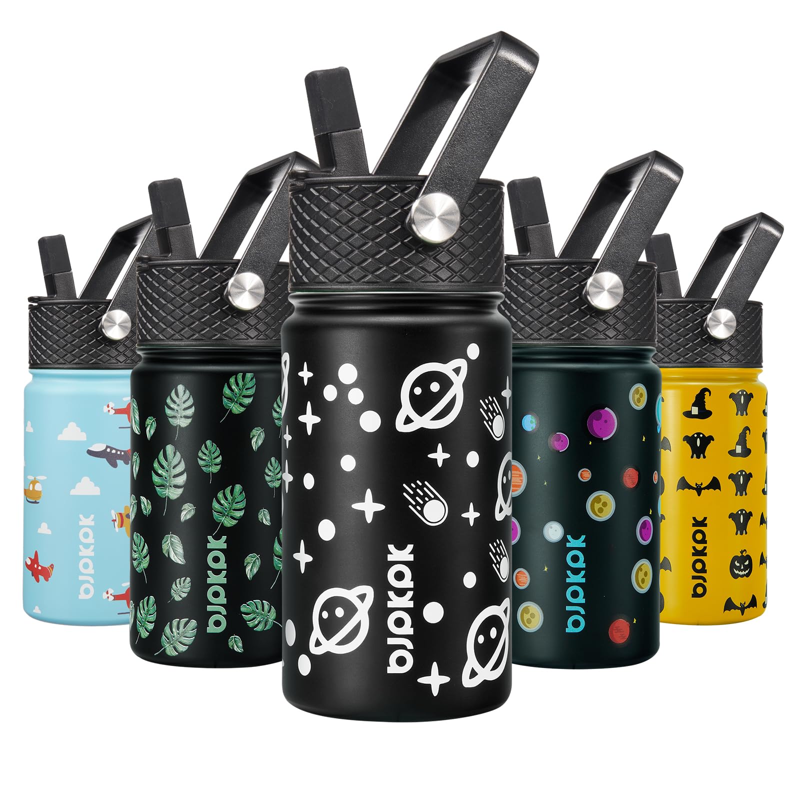 BJPKPK Water Bottle with Straw Lid, 15 oz Insulated Water Bottle, Stainless Steel Metal Water Bottles, Reusable Leak Proof BPA Free Thermos, Flask, Cups, Space Traveller