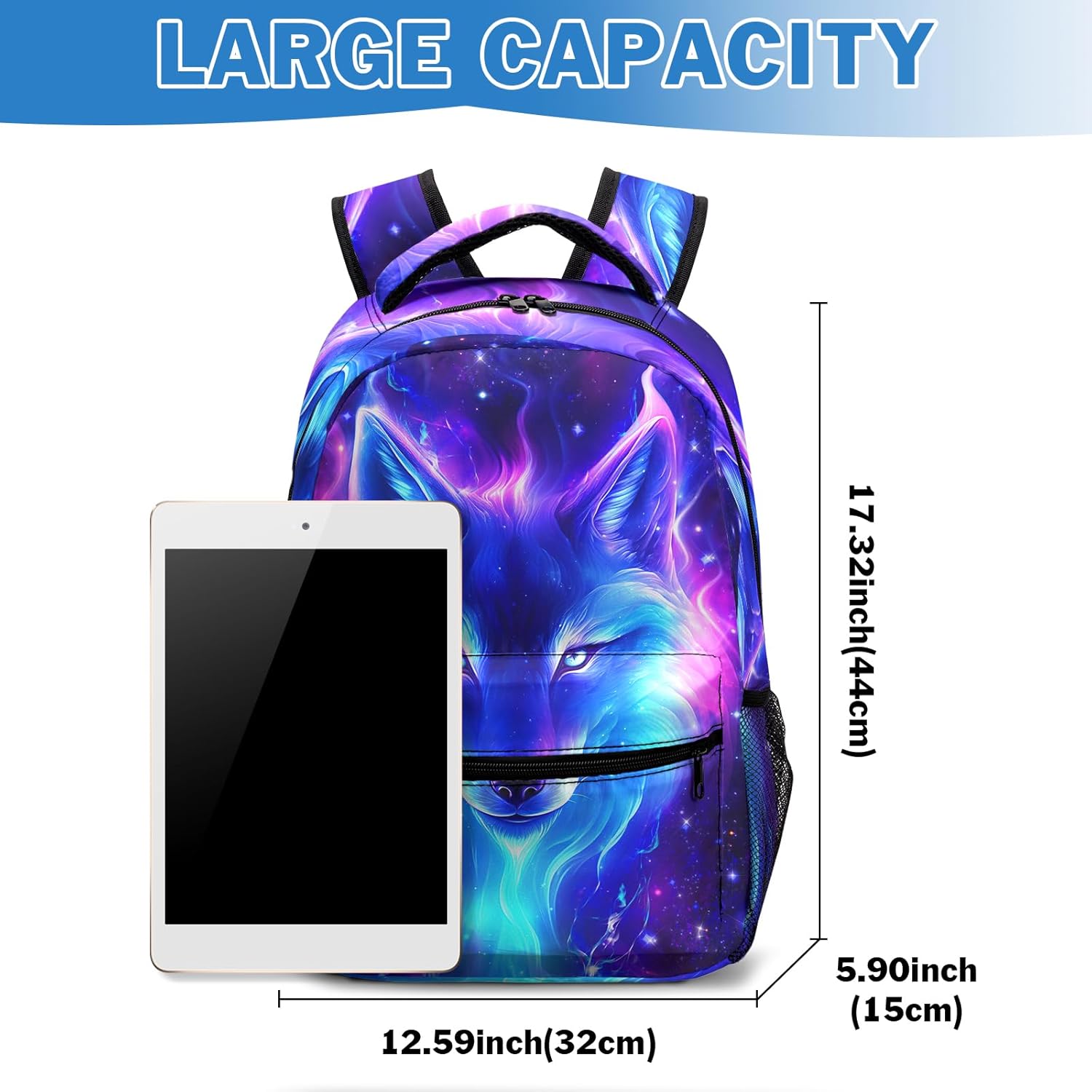 Wolf Galaxy Backpack for Boys Girls Cool Starry Sky Wolf Kids Bookbag Blue Purple Animal Print School Bag Lightweight Students Back Pack for Preschool Elementary Kindergarten - Image 5