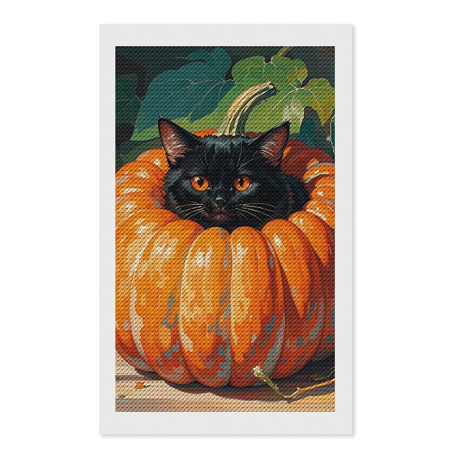 FodPand Retro Black Cat Pumpkin 5D Diamond Painting Kits for Adults Beginners Full Drill Round Diamond Dots Pictures Gem Art Supplies for Home Wall Room Decoration DIY Craft Set Gift 12x20