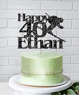 Beaver Fun, Personalized Skier Themed Name & Age Birthday Cake Topper, Sports Themed Birthday Cake Topper, Adults Birthday Cake Topper, 4"- 8" inch Size Options, 16 Available Colors, Custom Skier Themed Glitter Birthday Cake Decoration, Create Your Own Customizable Cake Topping