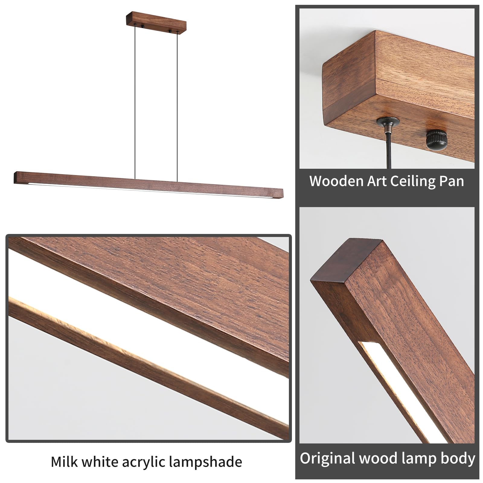 Mikeru 120CM Lampe Suspendue LED pour Salle à Manger, 40W Lampe Suspendue Linéaire en Noyer Dimmable avec Télécommande, Réglage de la Température de Couleur de 10% à 100%, Pour Cuisine, Salle à Manger